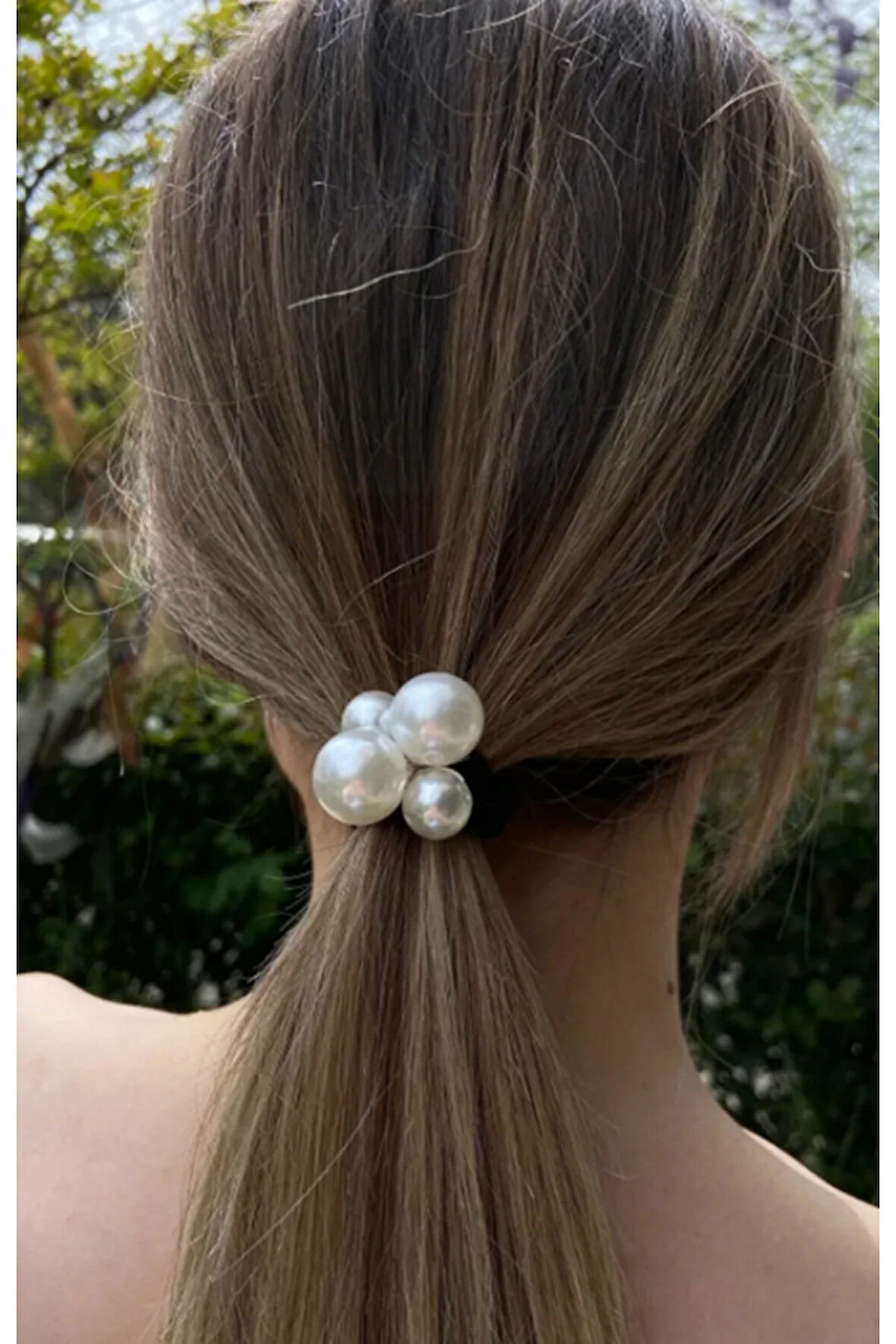 El Yapımı - İnci Taneli Şık Lastik Saç Tokası [ 2 Adet]- Günlük ,Özel Gün (Nikah,Düğün)
