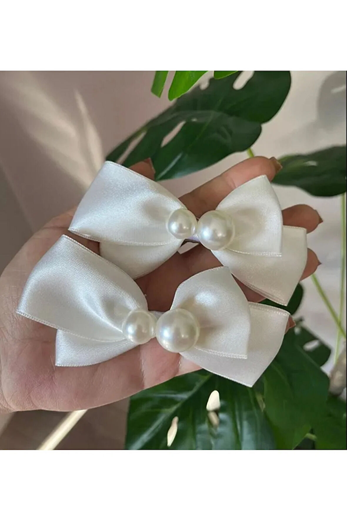 El Yapımı - İnci Detaylı Ve Kurdeleli 2'li Lastik Toka- Günlük ,Özel Gün (Nikah,Düğün)