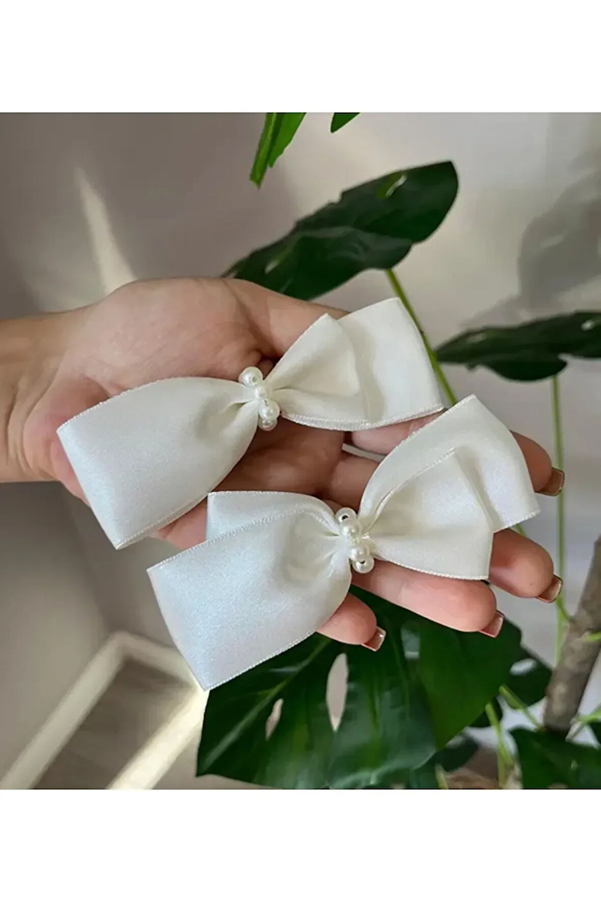 El Yapımı - İnci Detaylı Ve Kurdeleli 2'li Lastik Toka- Günlük ,Özel Gün (Nikah,Düğün)