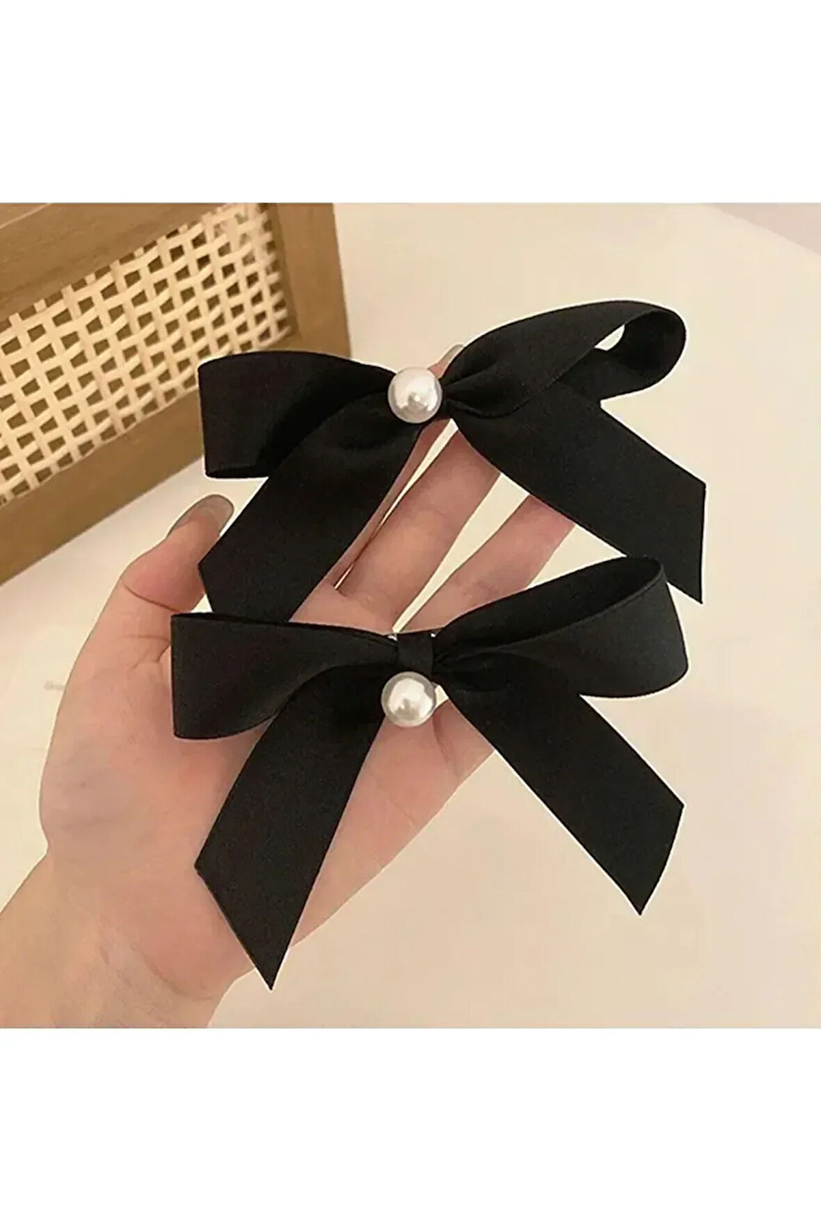 El Yapımı- İnci Detaylı Ve Kurdeleli 2'li Lastik Toka- Günlük ,Özel Gün (Nikah,Düğün)