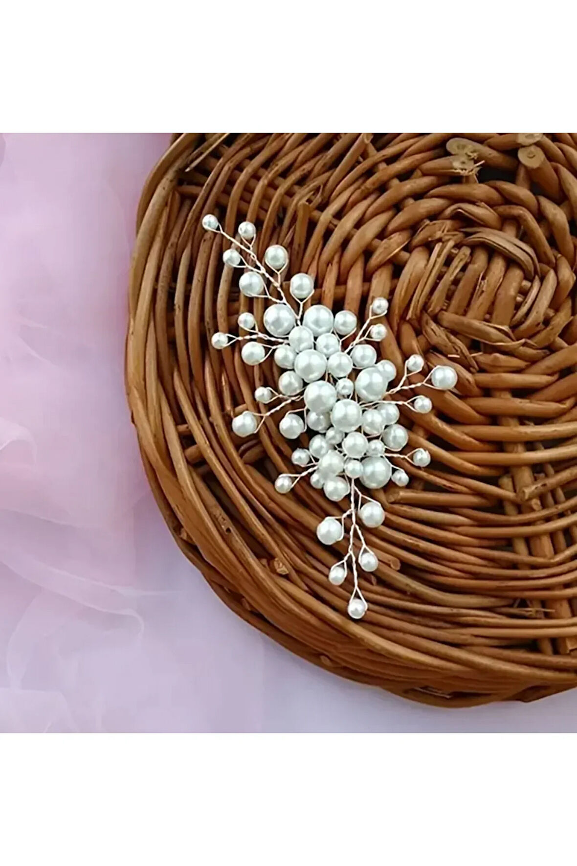 El Yapımı-  İnci Dokunuşlu Minimal Gelin Saç Ve Başörtüsü Aksesuarı - Günlük ,Özel Gün (Nikah,Düğün)