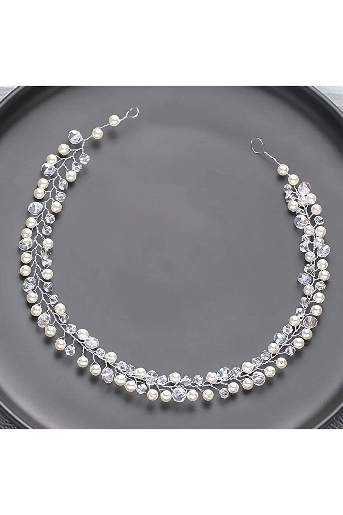 El Yapımı - Kristal İncili Özel Saç Aksesuarı - Günlük ,Özel Gün (Nikah,Düğün)