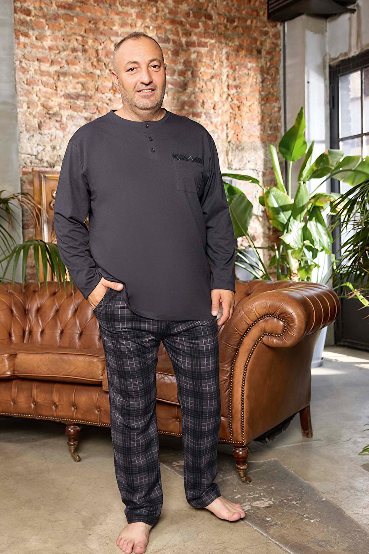 Aydoğan Erkek Dinç Büyük Beden Koton Füme Pijama Takımı 0503