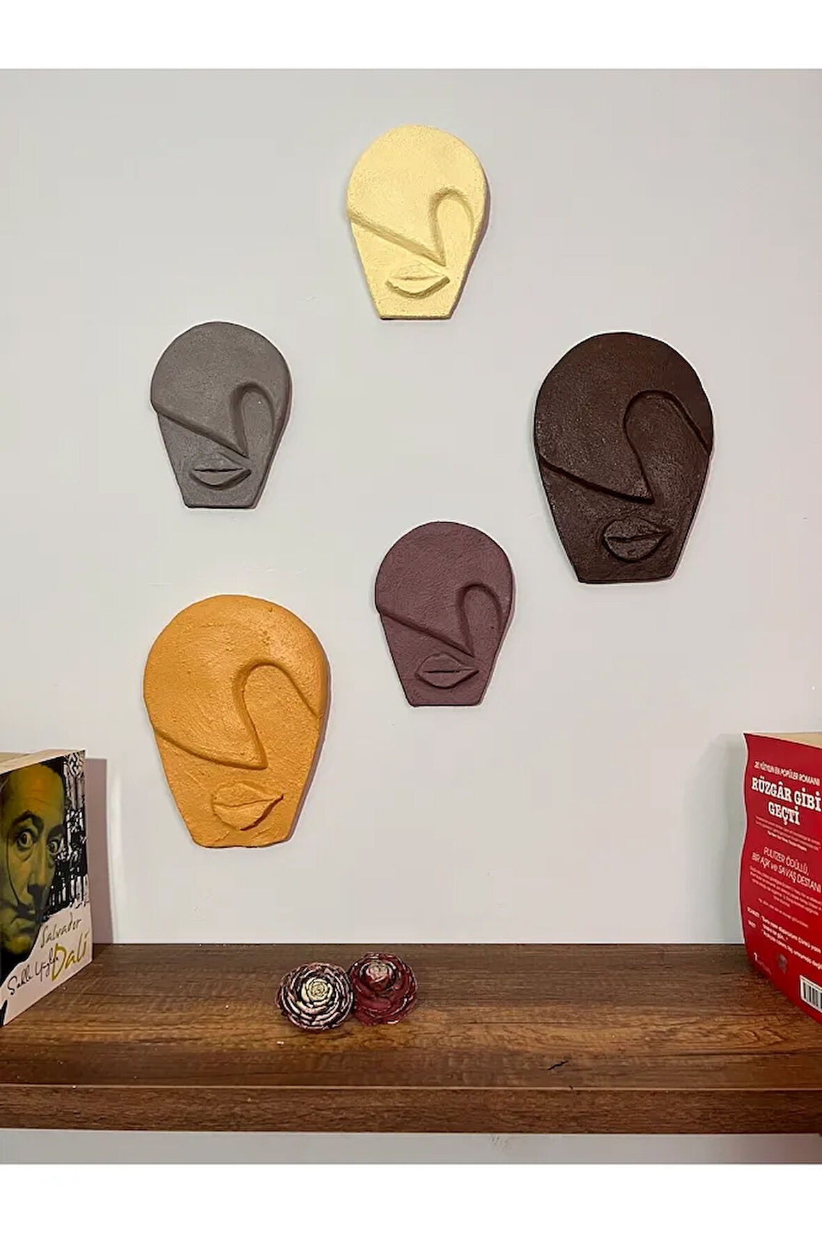 Soyut Tasarım El Yapımı Özel Pigment Boyalı Salon Oturma Odası Mutfak Duvar Dekoru Taş Mask 5'li Set