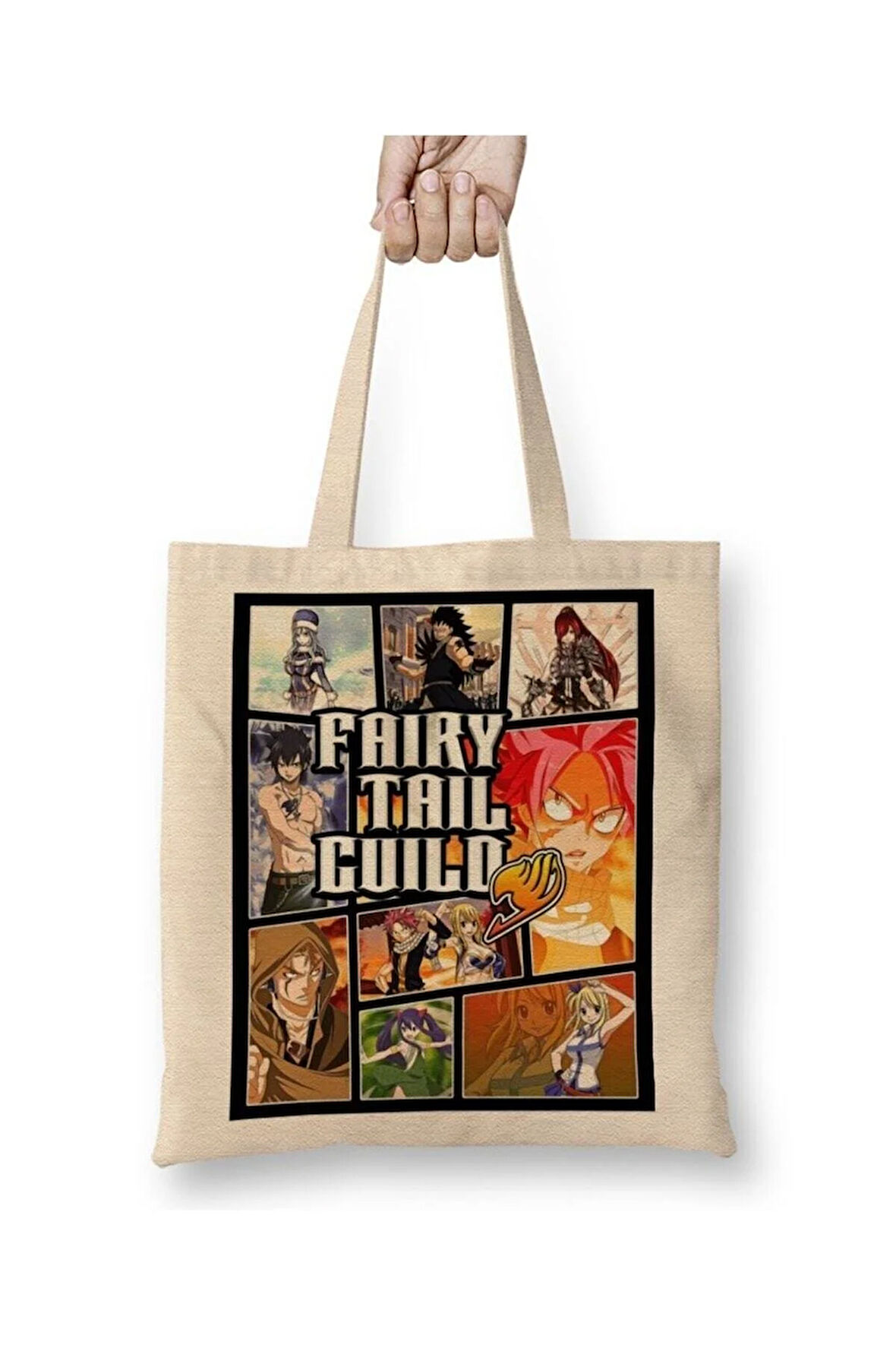Fairy Tail Guild Anime Gta Style Beyaz Bez Çanta Uzun Saplı Alışveriş Çantası Plaj Çantası