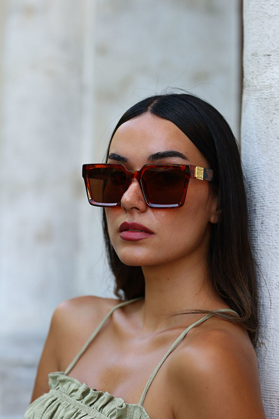 Leopar Kahverengi Cam Güneş Gözlüğü