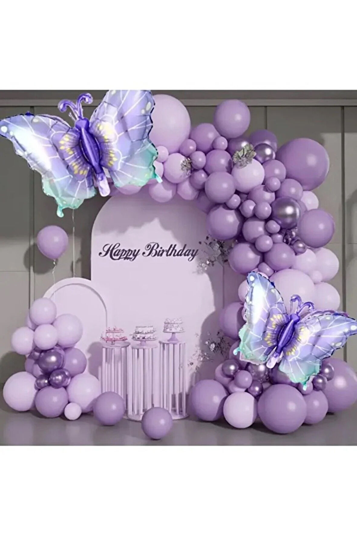 MOR LİLA RENK KELEBEKLİ DOĞUM GÜNÜ PARTİ BALON SETİ