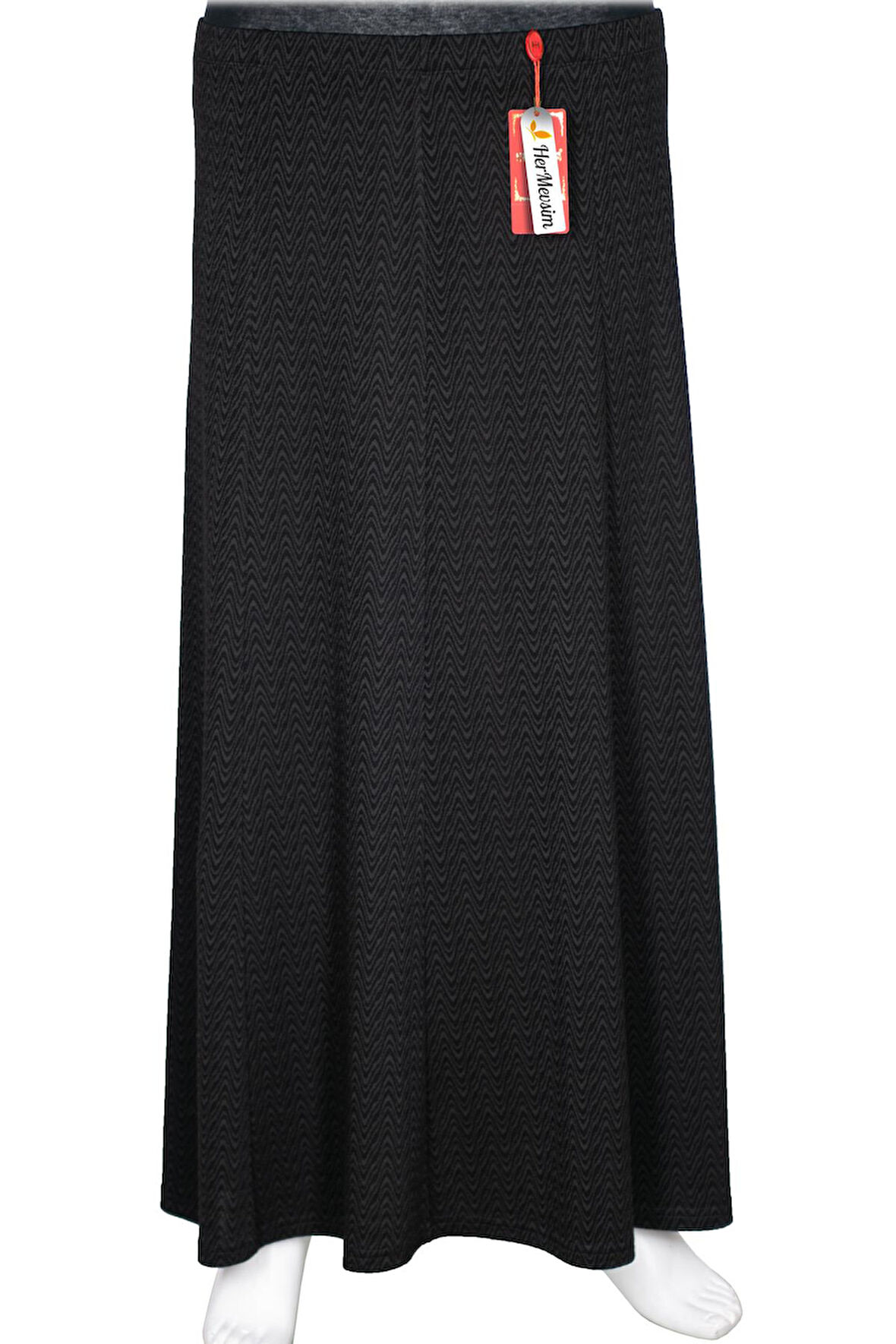 Hesna Kadın Efsun Kışlık Zikzak Baskılı 8 Parça Lastikli Siyah Etek