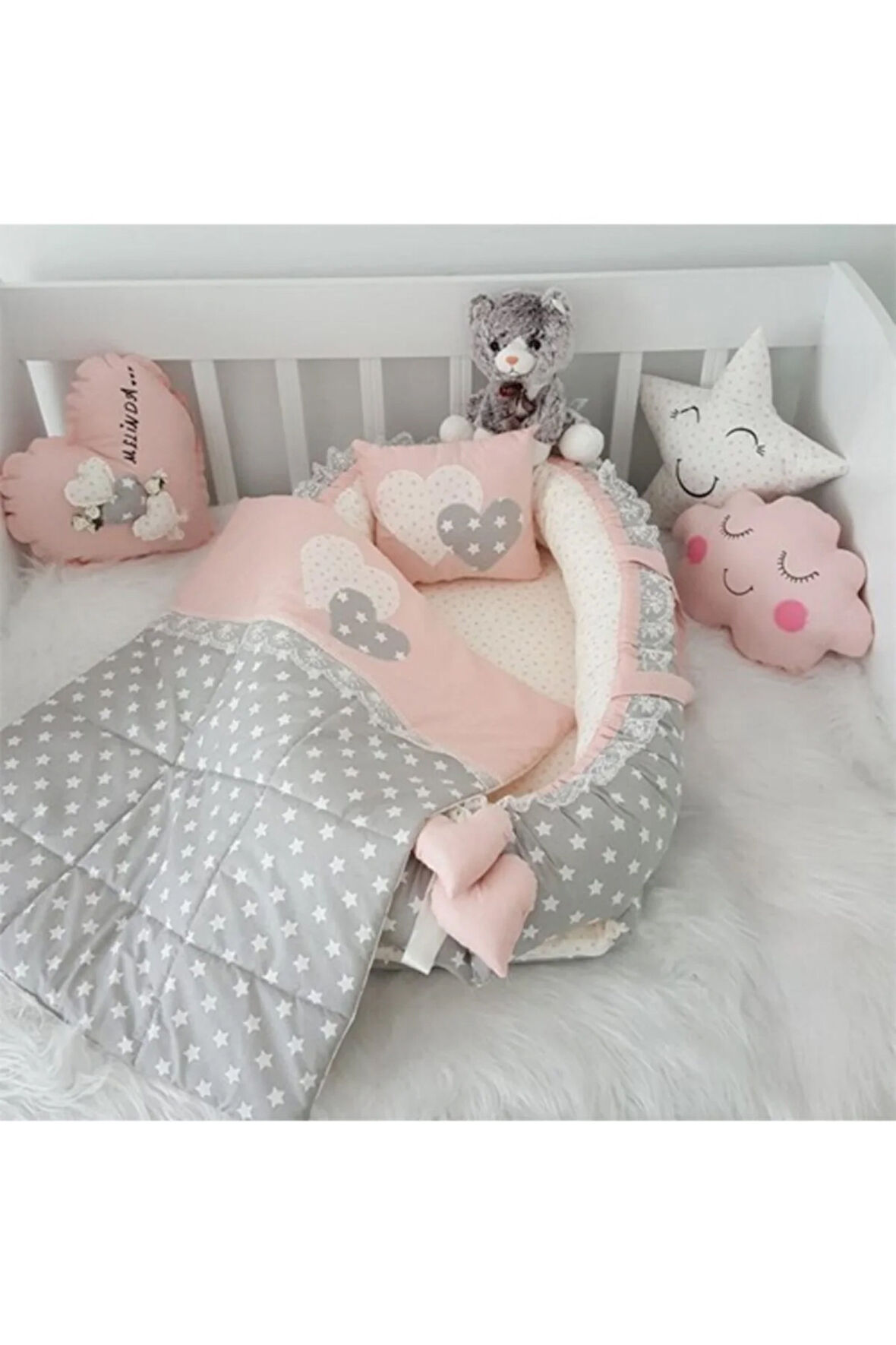 Nest Gri Pembeli Lüx Jaju-babynest Anne Yanı Bebek Yatağı Set