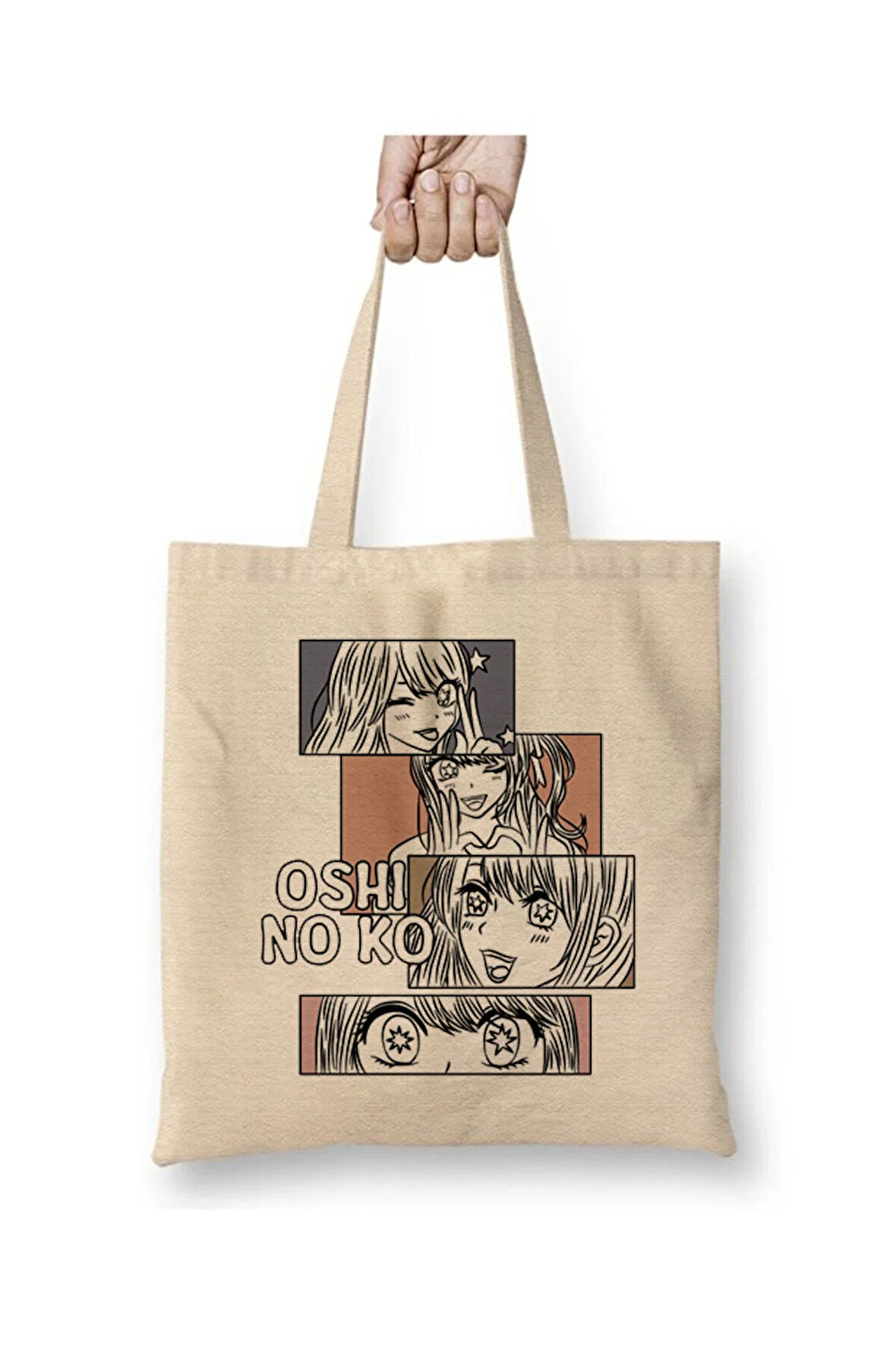Oşi No Ko Karakterler Beyaz Bez Çanta Uzun Saplı Alışveriş Çantası Plaj Çantası