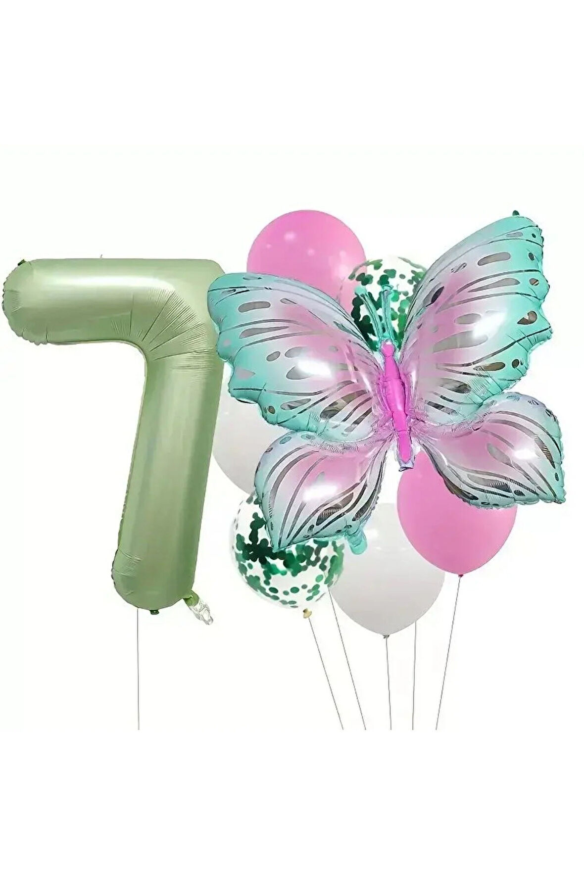 Zeytin Yeşili rakam folyo Kelebek Yaş Doğum Günü Balon Paketi 8'li Paket