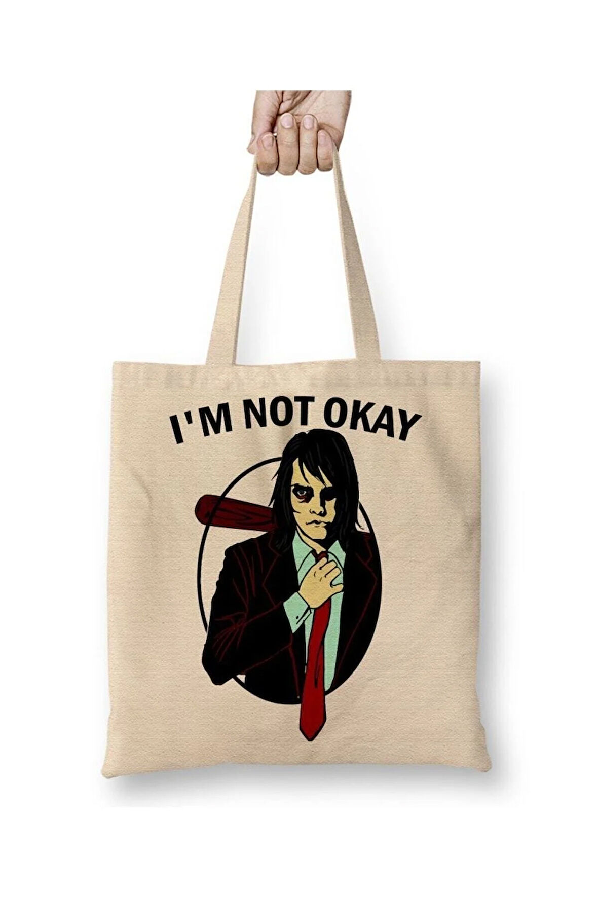 My Chemical Romance Beyaz Bez Çanta Uzun Saplı Alışveriş Çantası Plaj Çantası