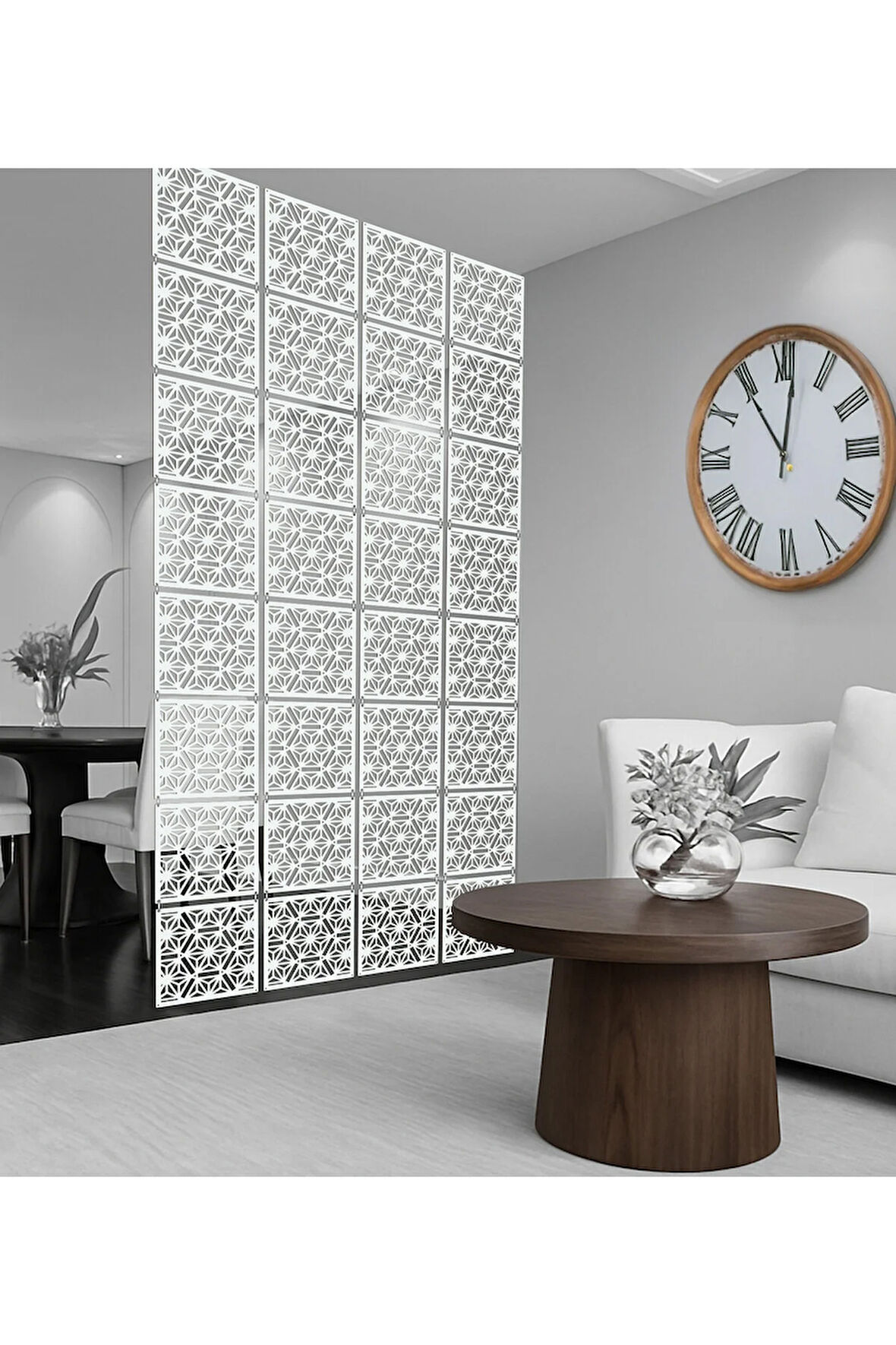 Altıgen Çiçek Lazer Kesim Paravan, Ahşap Seperatör, Panel Levha Seti Ahşap Oda Bölücü Desen