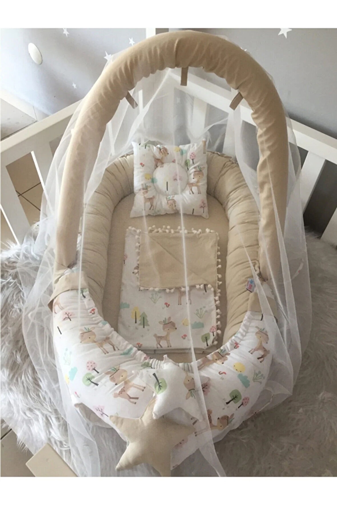 Babynest Sevimli Ceylan Cibinlik Ve Oyuncak Askılı Lüx Tasarım Nest Anne Yanı Set