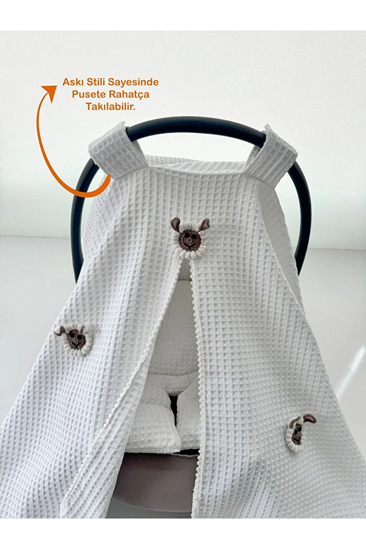 Puset Örtüsü Ve Minderi Beyaz Waffle Kumaş Organik Kuzu Tasarım