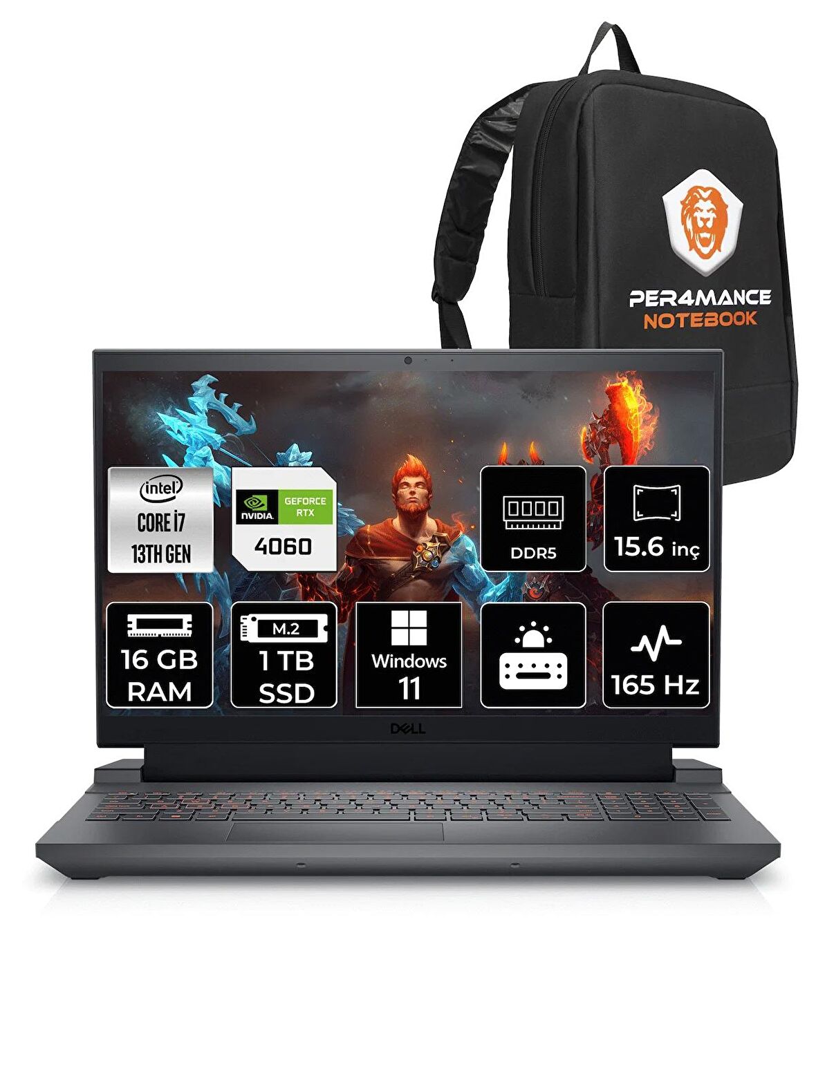 Dell G15 5530 i7 13650HX 16GB 1TB SSD RTX4060/8GB 140W 15.6'' FHD W11H G155530013 & PER4 ÇANTA