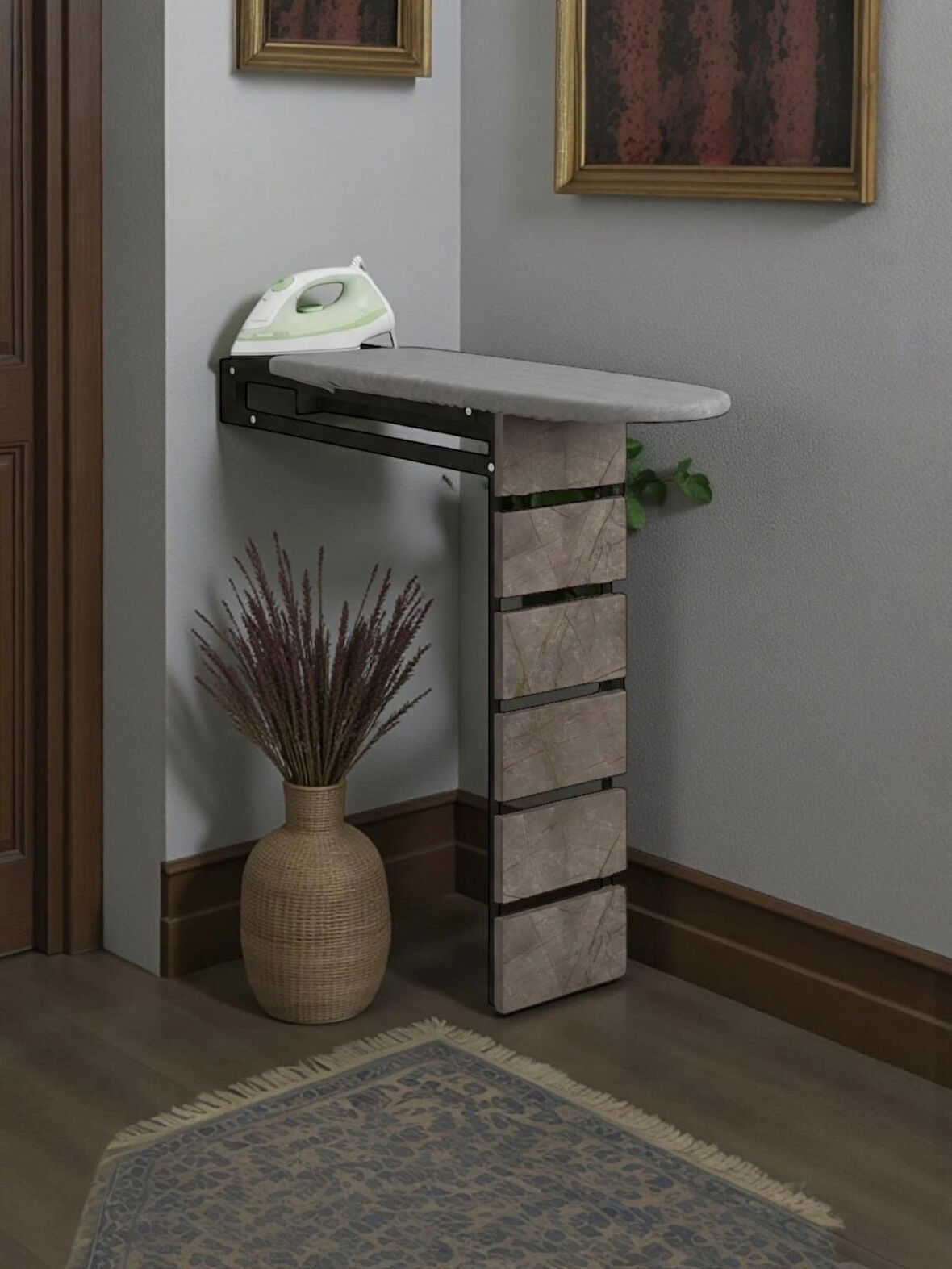 Ütü Masası Papatya Duvara Monte Katlanabilir Ütü Masası Pratik Sağlam Metal Yapılı Gri