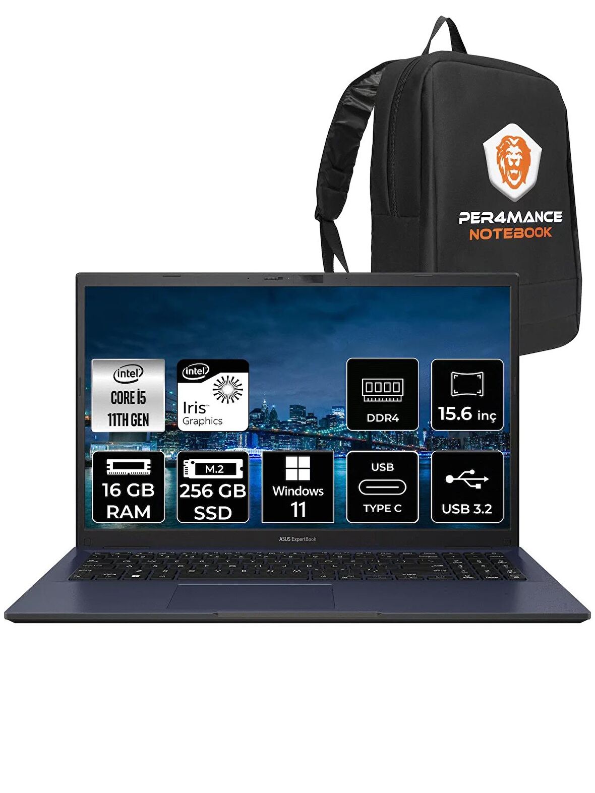 ASUS ExperBook B1500CEAE i5 1135G7 16GB RAM 256GB SSD 15.6'' FHD W11PRO BQ4167 & PER4 ÇANTA 