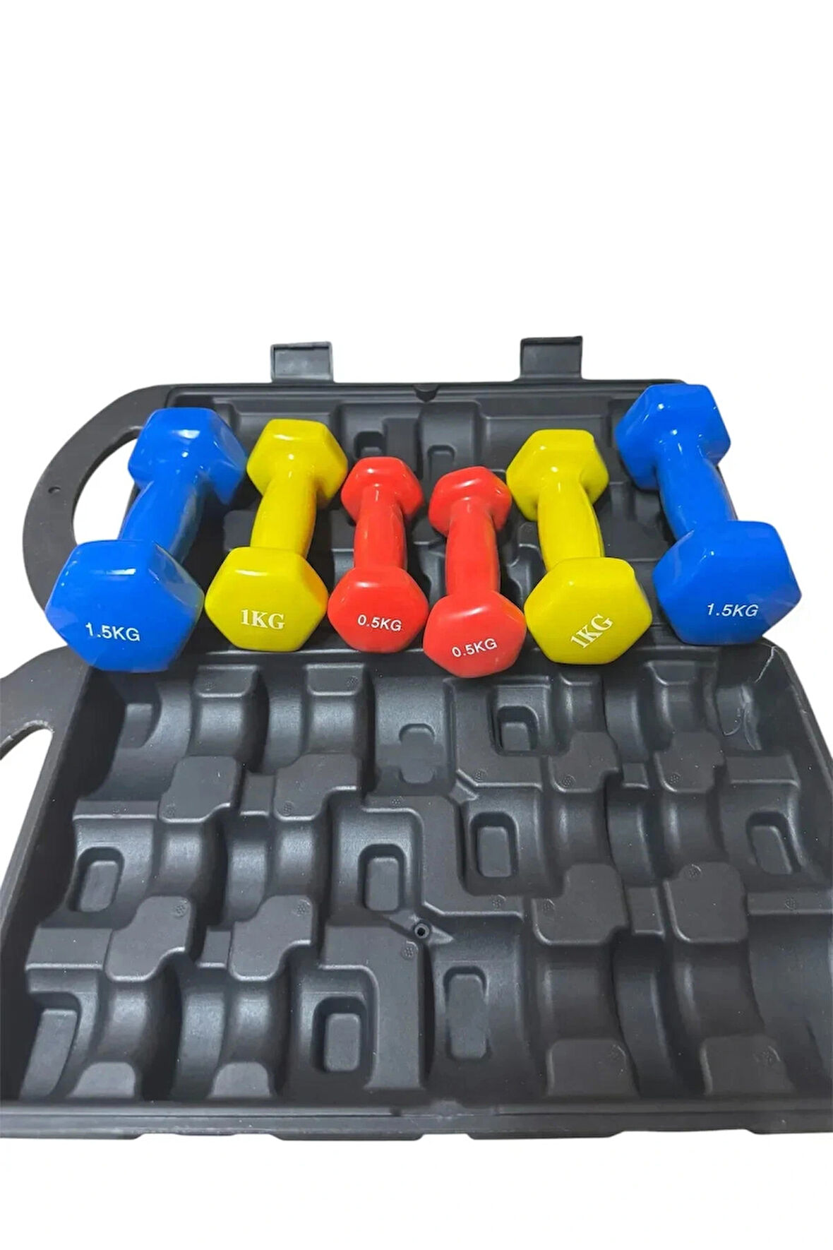 6 Kg Vinly Kaplı Dipping Dumbbell Set Kadınlar İçin Çantalı Dambıl Set 0,5 kg, 1 Kg, 1,5 kg