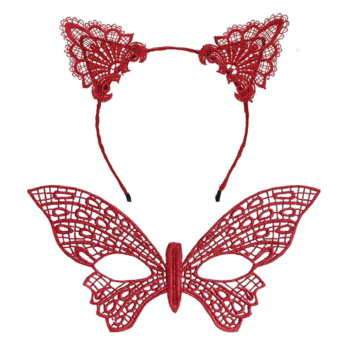 Nessiworld Gösterişli Kırmızı Dantel Maske ve Taç Seti 7 No – Masquerade ve Davetler için