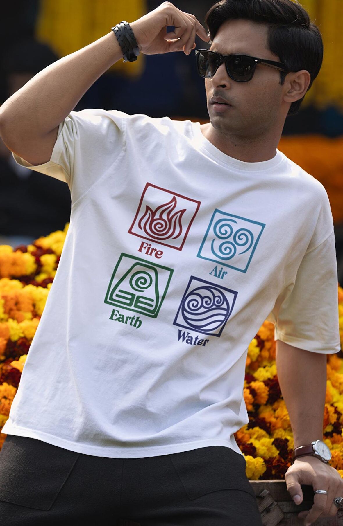 Avatar Ateş Su Toprak Hava Krallığı Baskılı T-Shirt, Unisex Avatar Dizi Baskılı Tişört