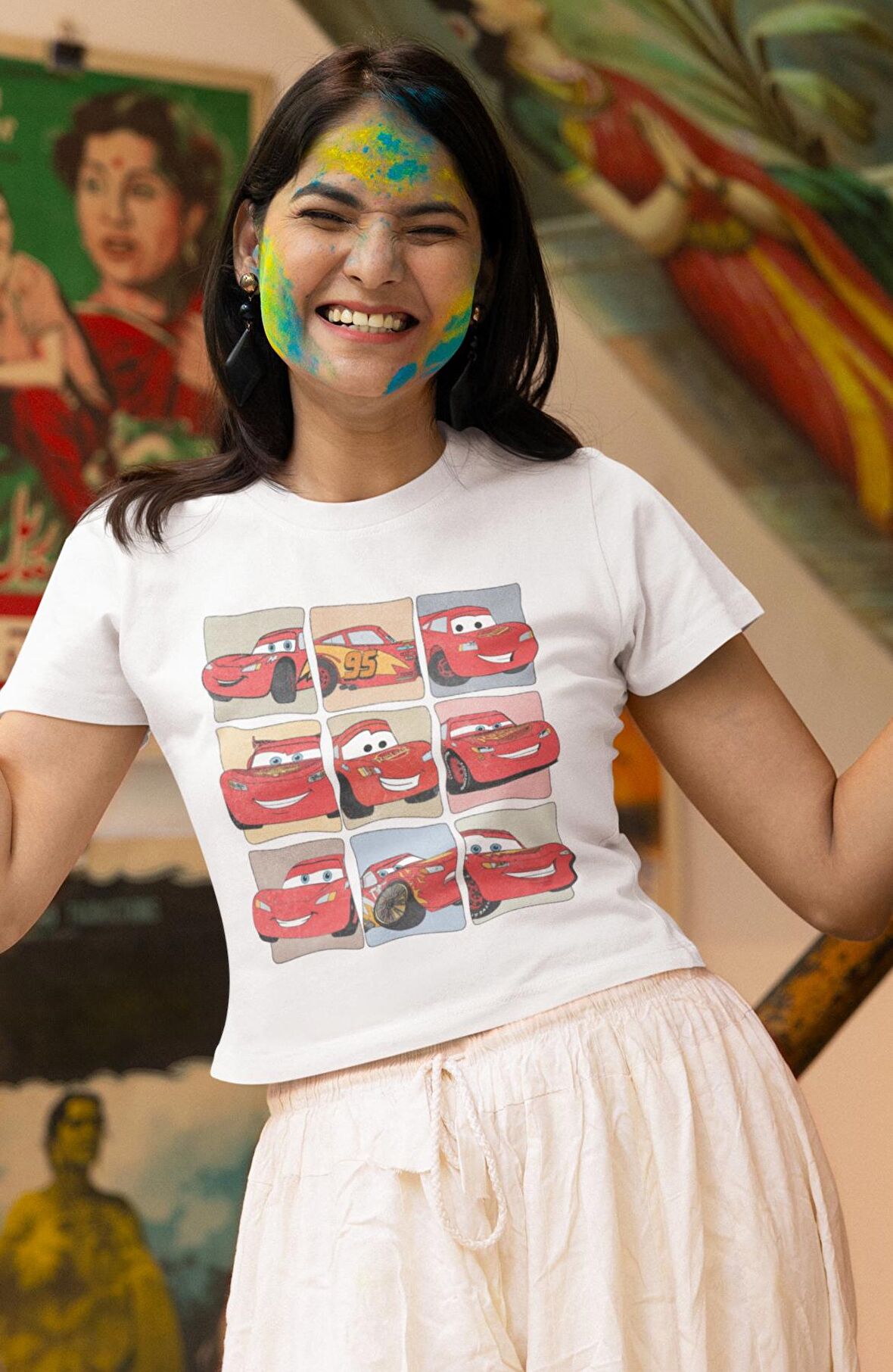 Şimşek McQueen Baskılı Crop Top, Lightning McQueen Cars Baskılı Crop