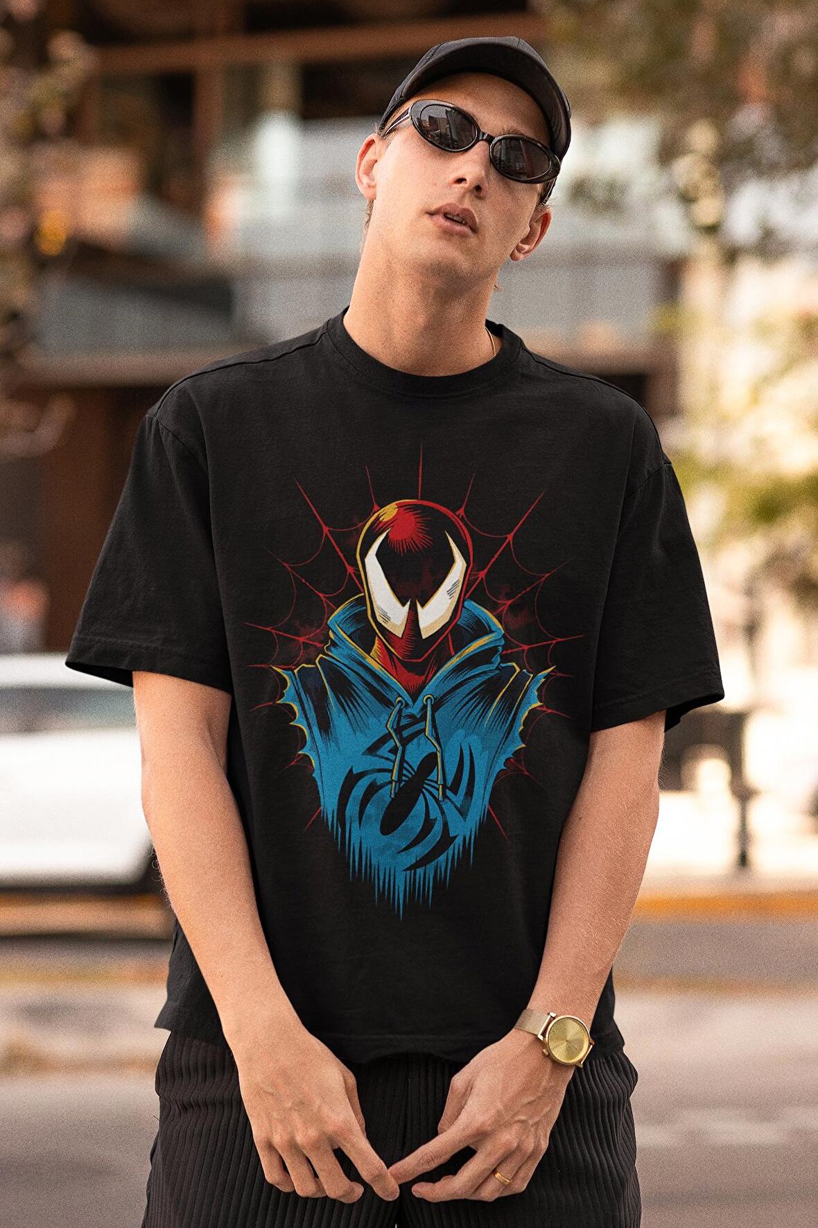 Spiderman ve Örümcek Ağı Baskılı Tişört, Erkek-Kadın Oversize Örümcek Adam Baskılı T-shirt