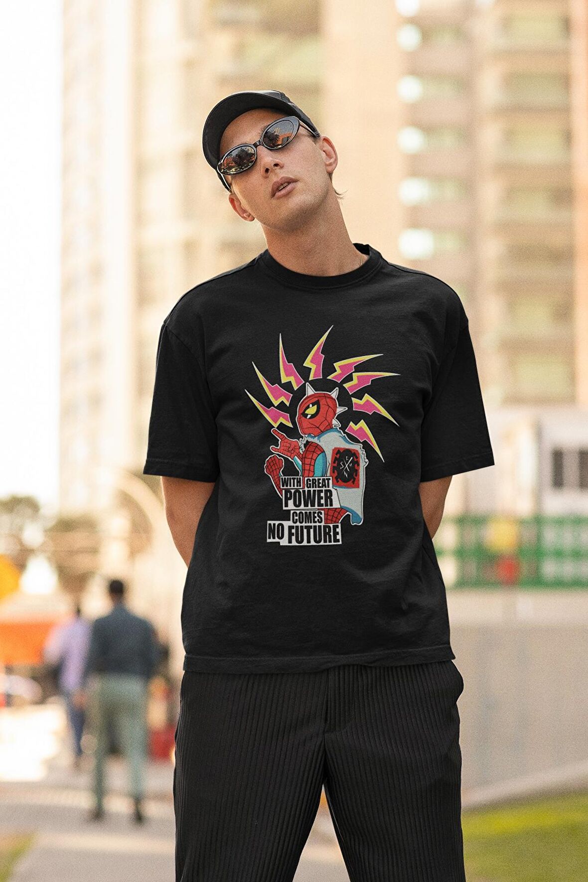 Comes No Future Yazılı Spiderman Baskılı Tişört, Erkek-Kadın Oversize Örümcek Adam Baskılı Tshirt