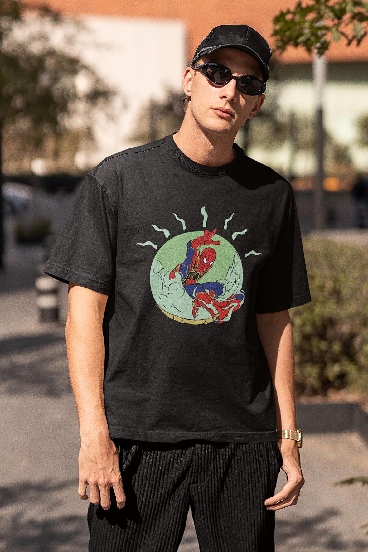 Unisex Oversize SpiderPunk Baskılı Tshirt, Örümcek Adam Baskılı Tişört