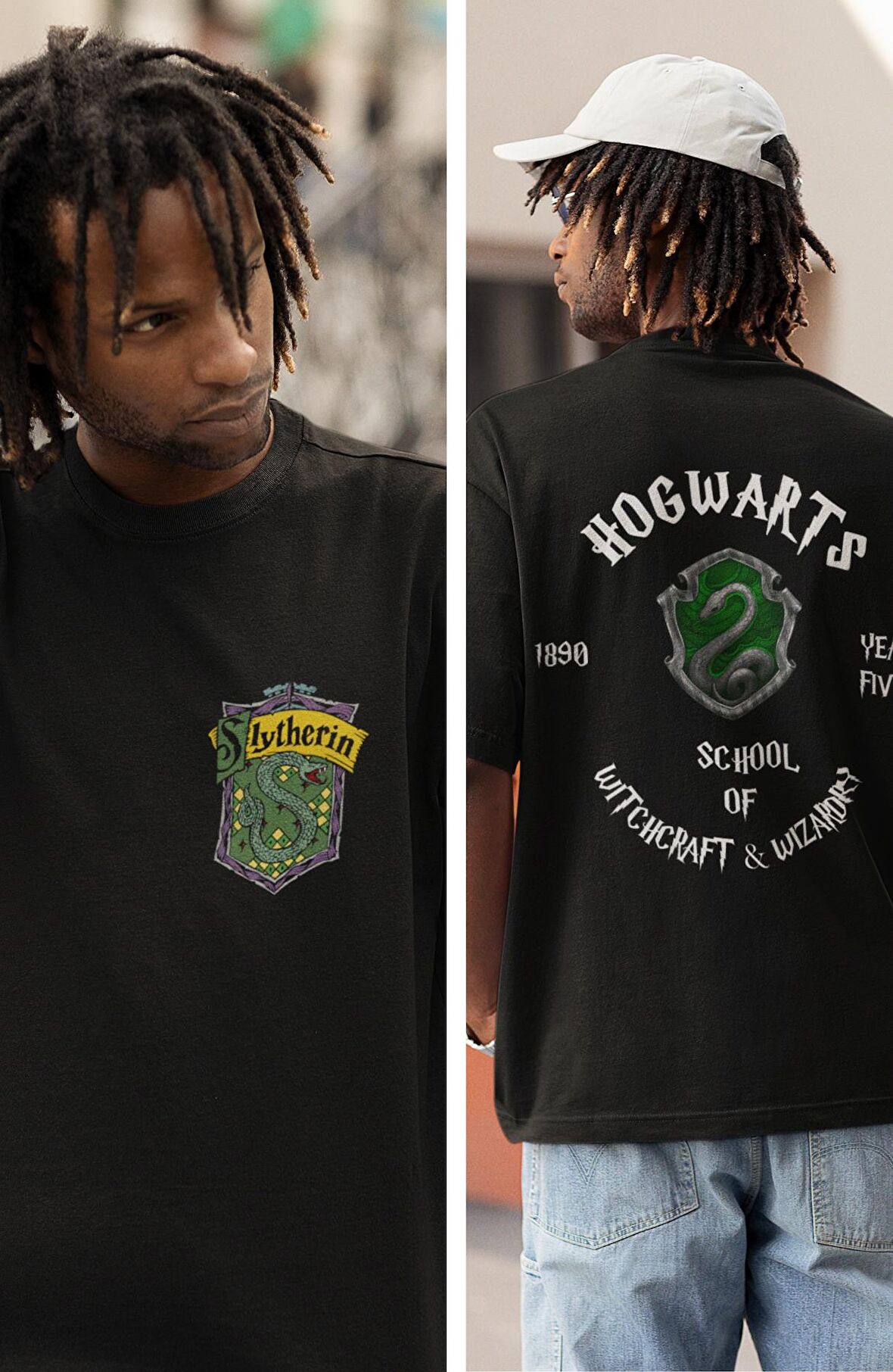 Hogwarts Slytherin Sırt Baskılı Tişört, Erkek-Kadın Harry Potter Baskılı Tshirt