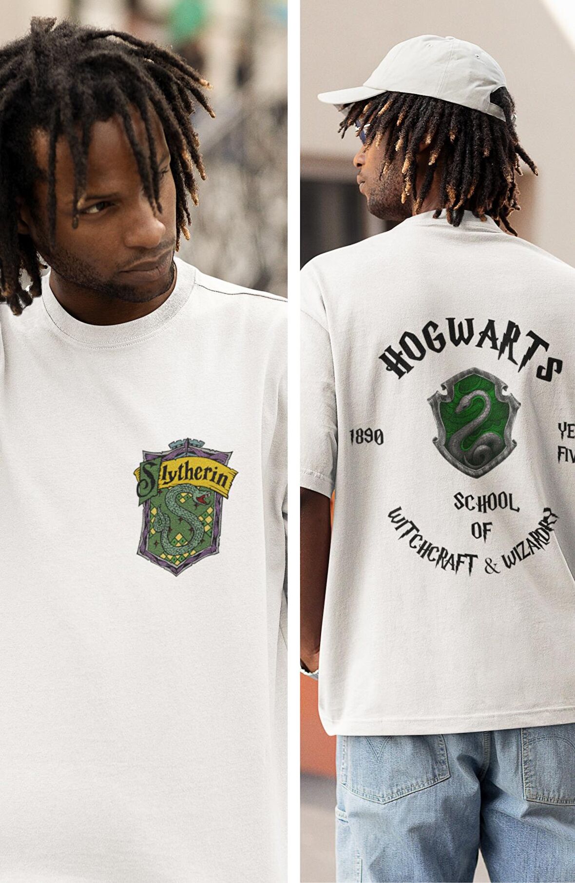 Hogwarts Slytherin Sırt Baskılı Tişört, Erkek-Kadın Harry Potter Baskılı Tshirt