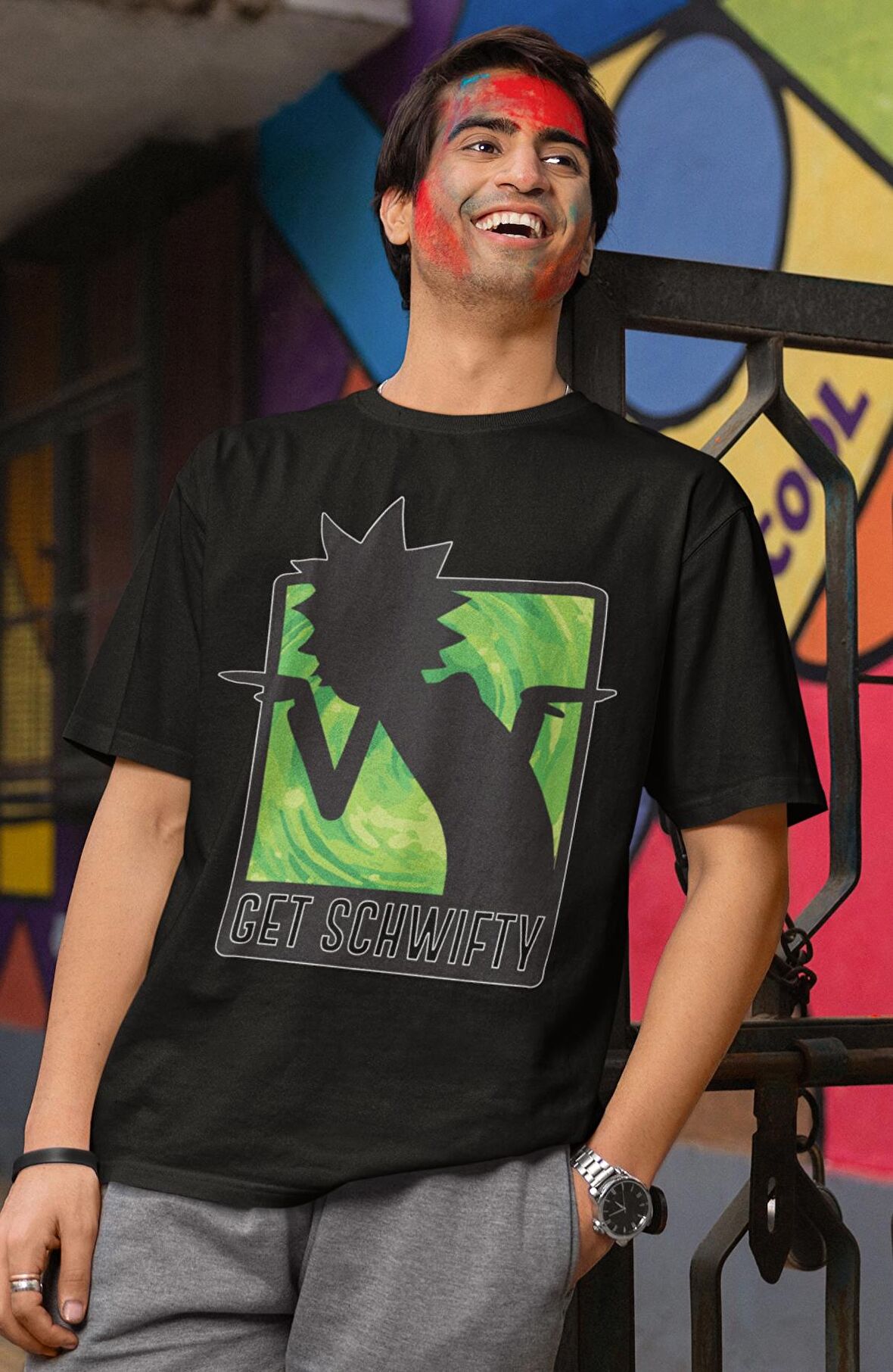 Rick And Morty Get Schwifty Yazılı Erkek-Kadın Tişört
