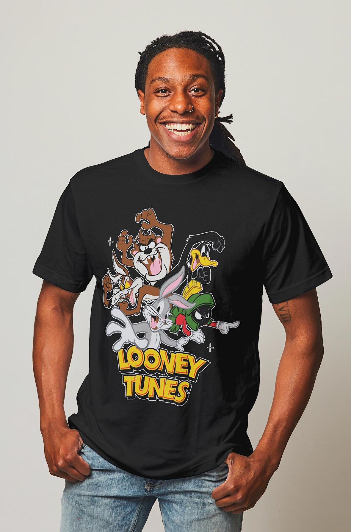 Unisex Looney Tunes Baskılı Tişört, Warner Bros Karakterleri Baskılı T-shirt