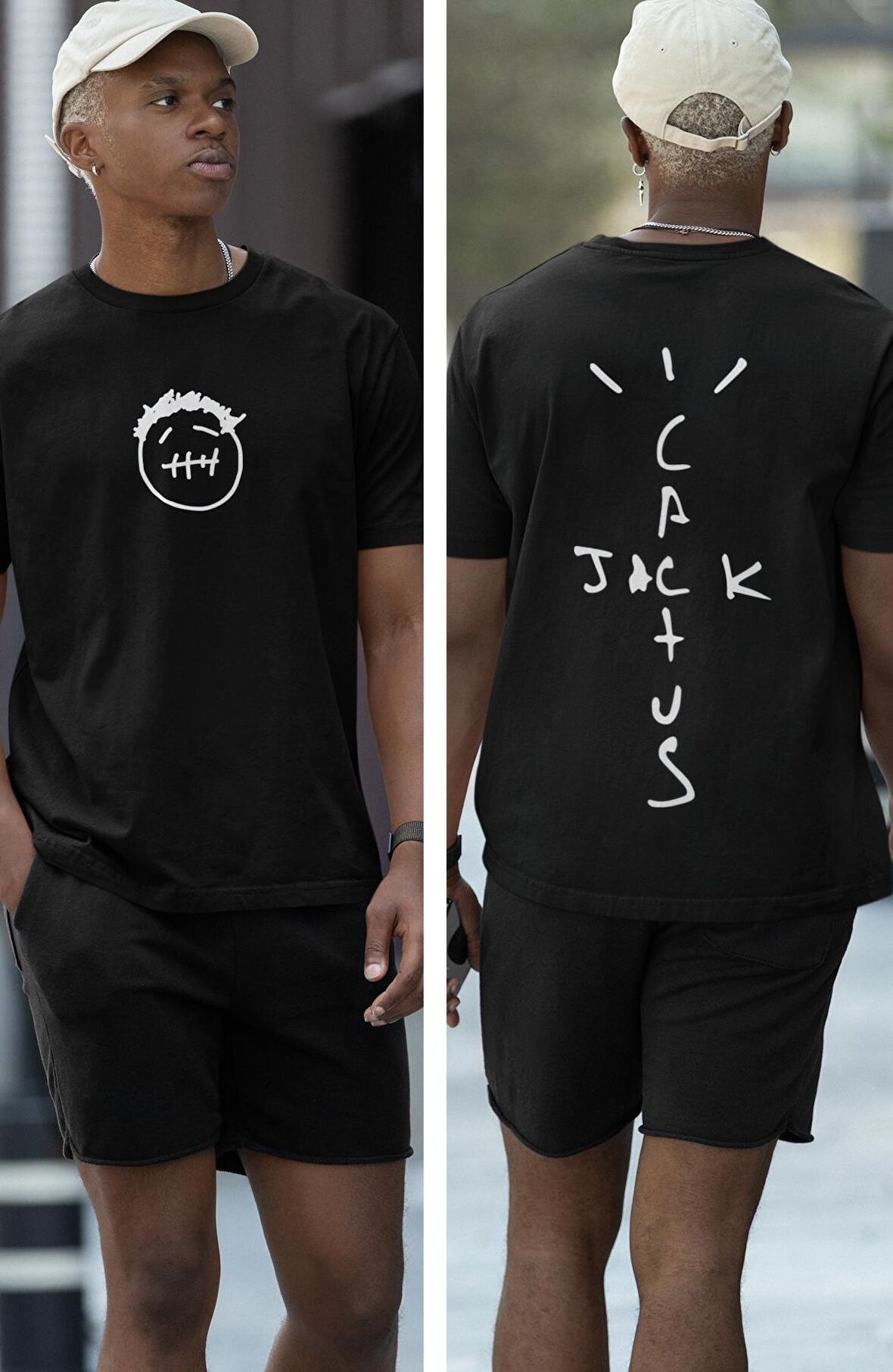 Jack Cactüs Sırt Baskılı Tişört, Erkek-Kadın Travis Scott Baskılı T-Shirt