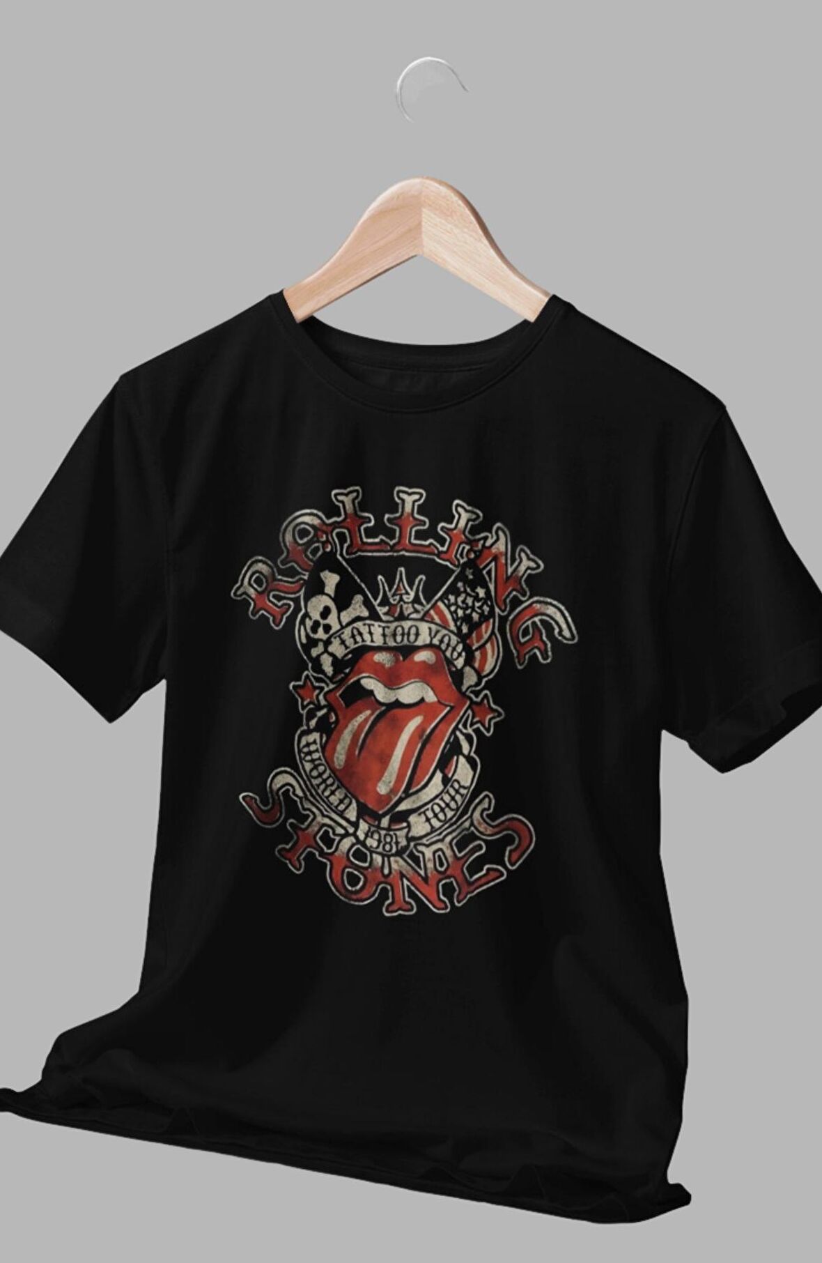 Rolling Stones Baskılı T-shirt, Unisex Rock Metal Müzik Temalı Tişört