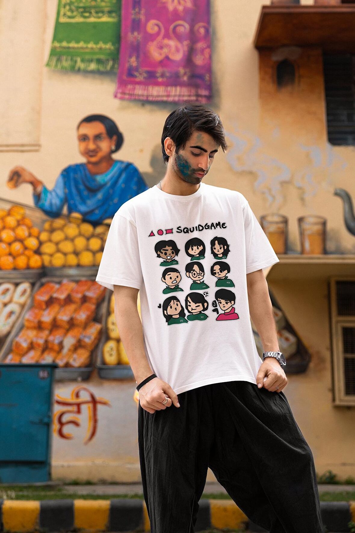 Squid Game 9 Karakter Baskılı Tişört, Erkek-Kadın Squid Game Dizi Temalı T-Shirt