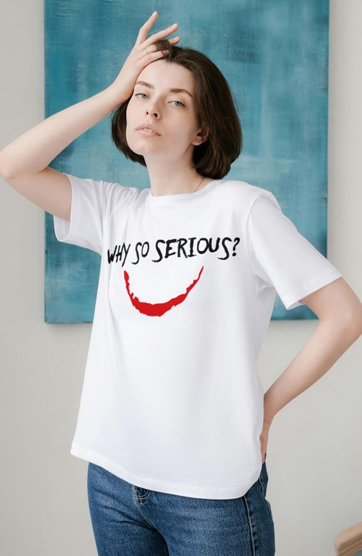 Why So Serious?  Baskılı T-shirt, Unisex Joker Film Temalı Tişört