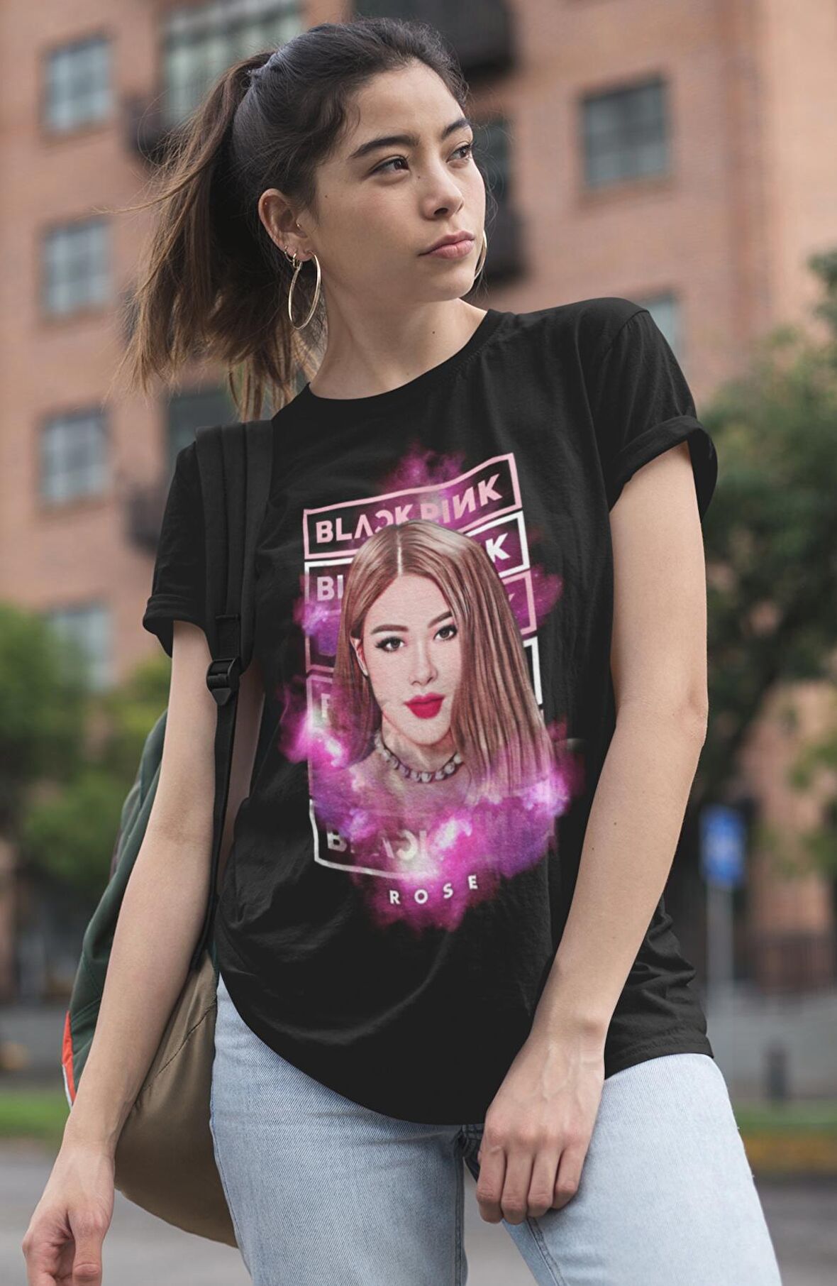 Blackpink Rose Baskılı T-shirt, Unisex K-Pop Baskılı Tişört