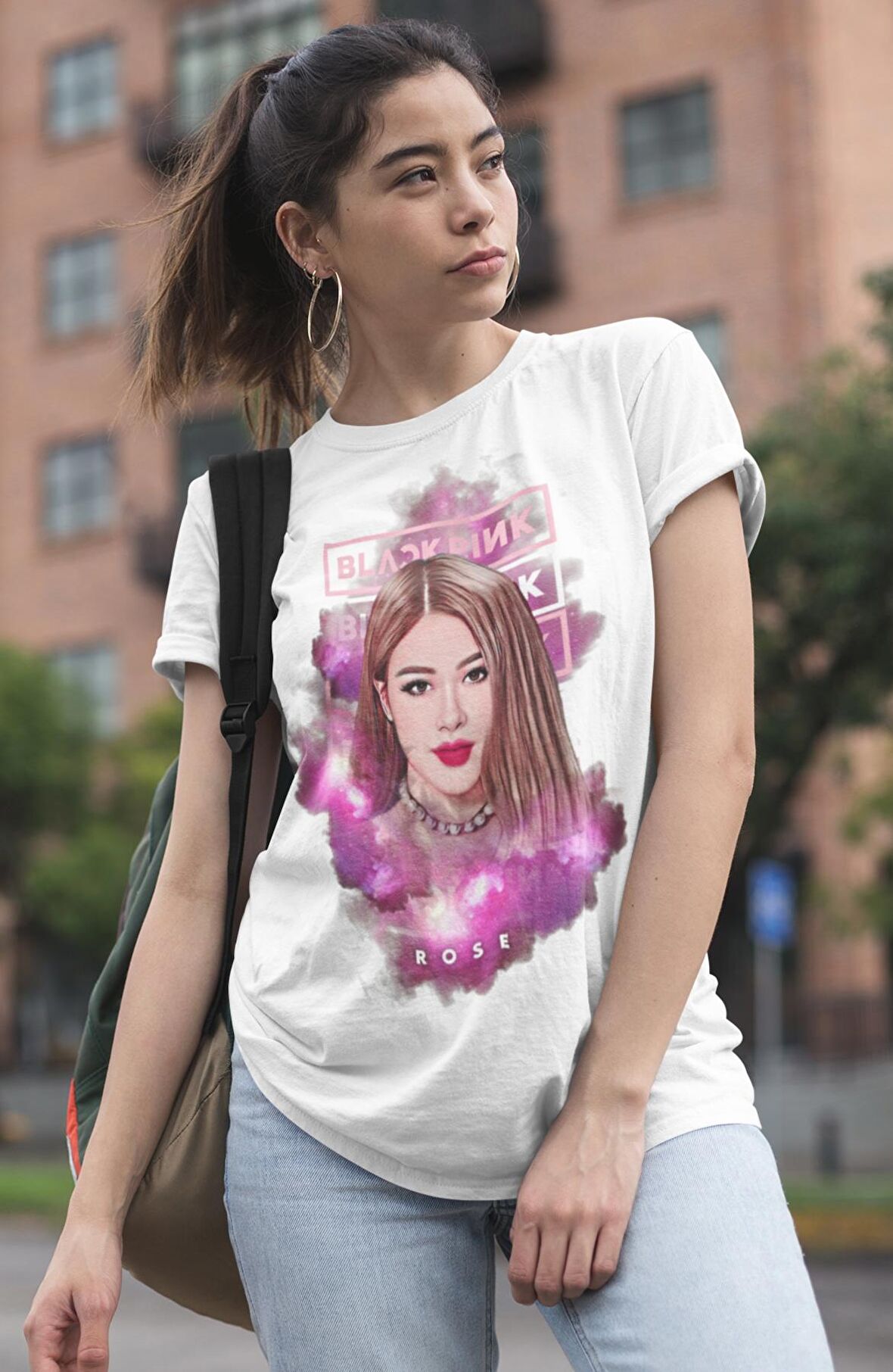 Blackpink Rose Baskılı T-shirt, Unisex K-Pop Baskılı Tişört