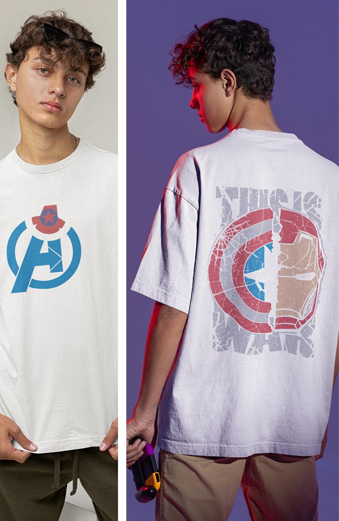 Captan America Sırt Baskılı Tişört, Erkek-Kadın Marvel Film Temalı T-Shirt