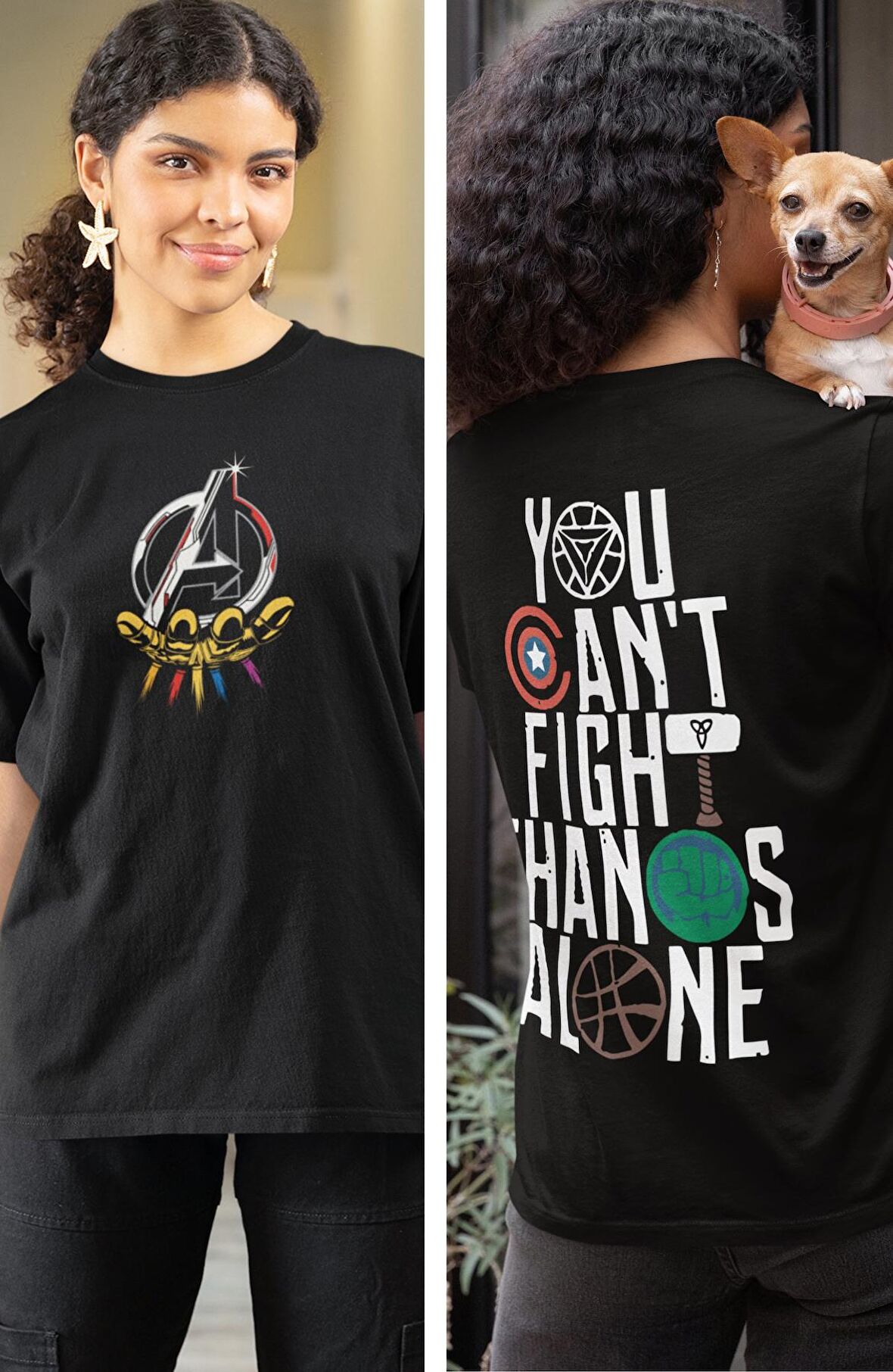 Avengers Karakterleri Sırt Baskılı Tshirt, Unisex Avengers Baskılı Tişört