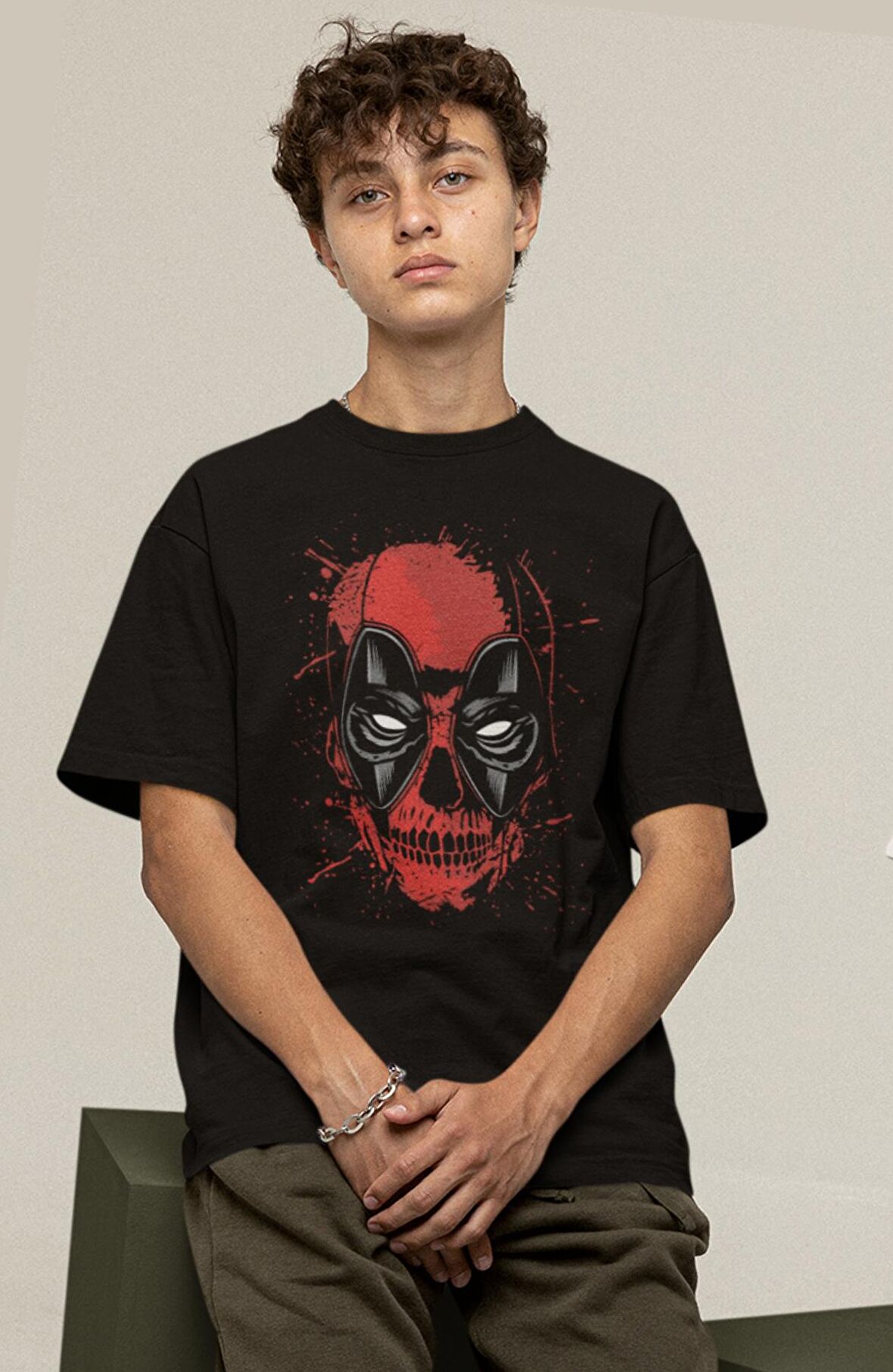 Marvel Deadpool Baskılı Tişört, Erkek-Kadın DeadPool Yüzü Baskılı T-Shirt