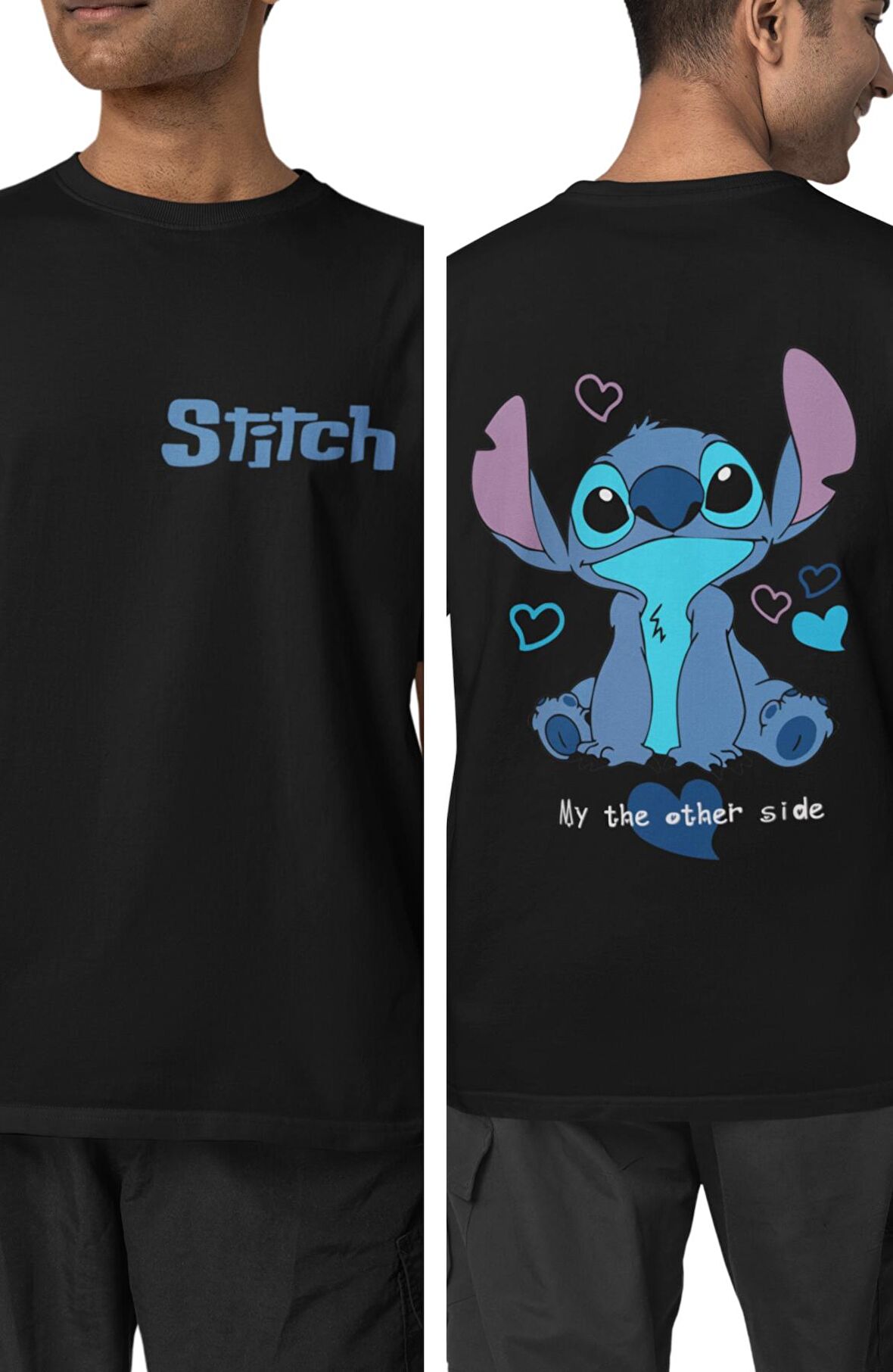 Stitch Sırt Baskılı Tişört, Erkek-Kadın Stitch Angel Couple T-Shirt