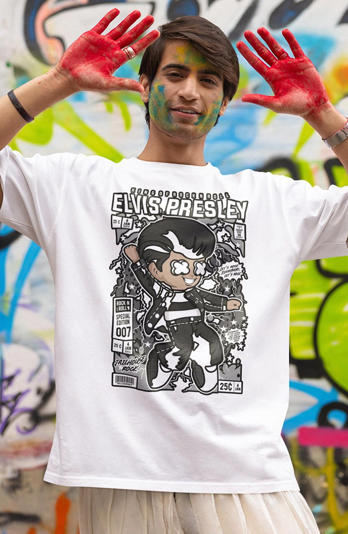 Minyatür Elvis Presley Tişört, Erkek-Kadın Elvis Presley Baskılı T-Shirt