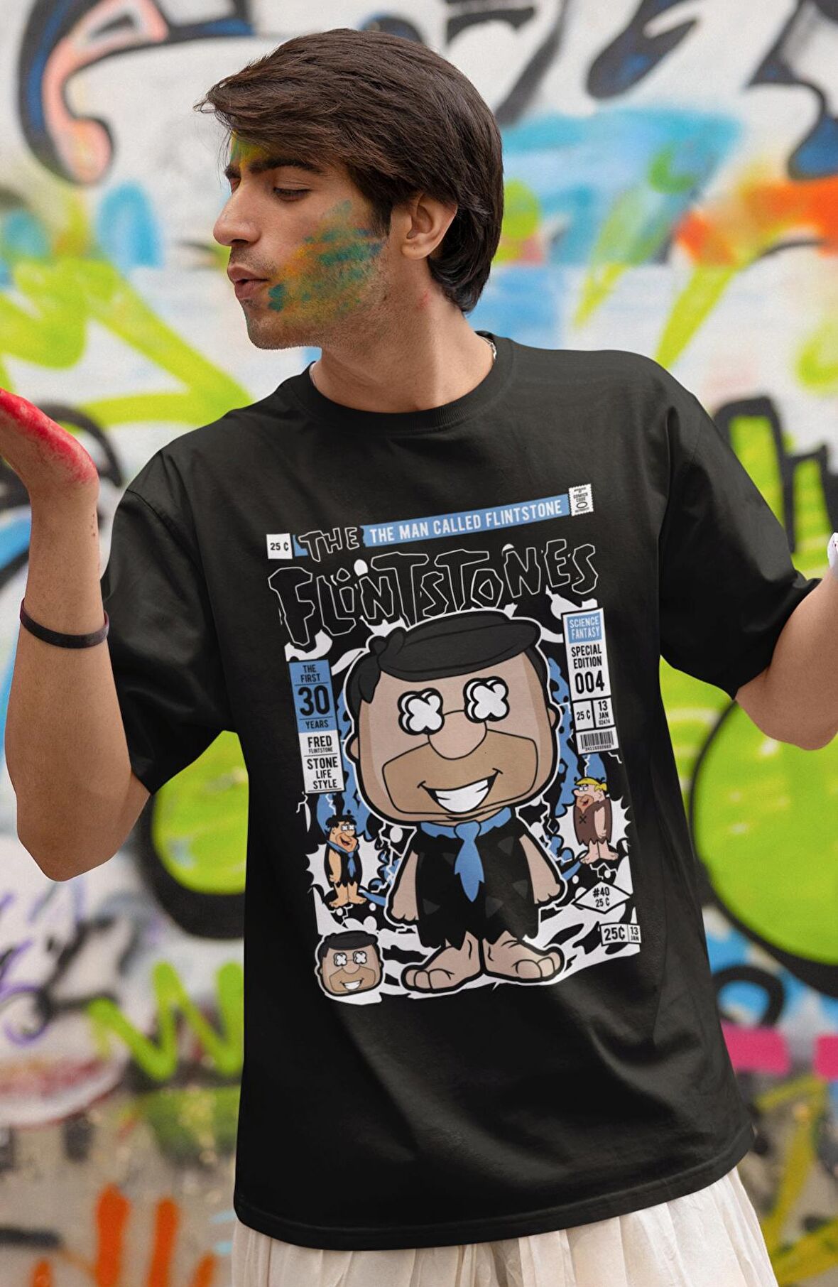 Fred Çakmaktaş Baskılı Tişört, Erkek-Kadın Çizgi Film Baskılı T-Shirt