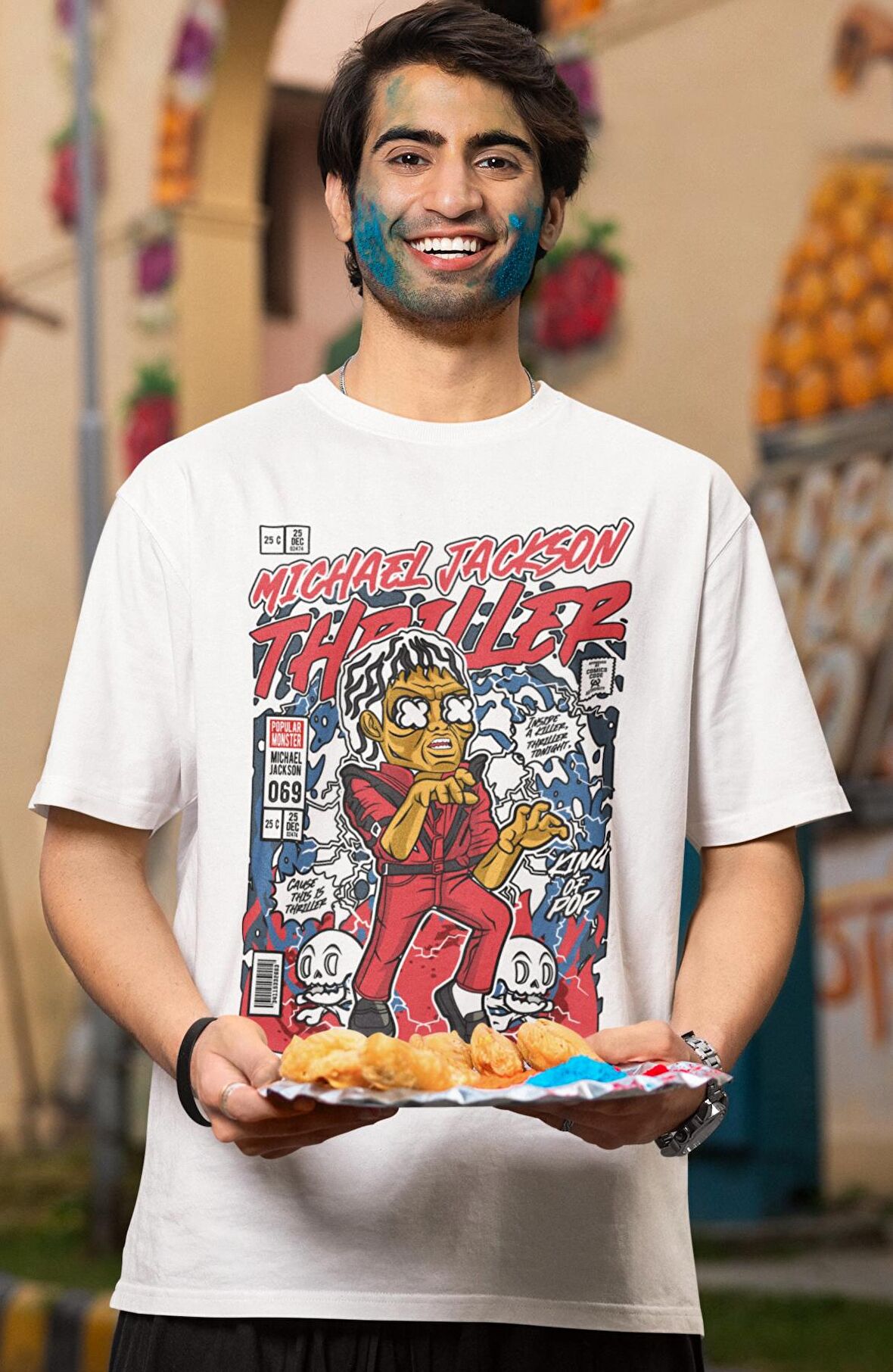 Minyatür Michael Jackson Baskılı Tişört, Erkek-Kadın Moon Walk Baskılı T-Shirt