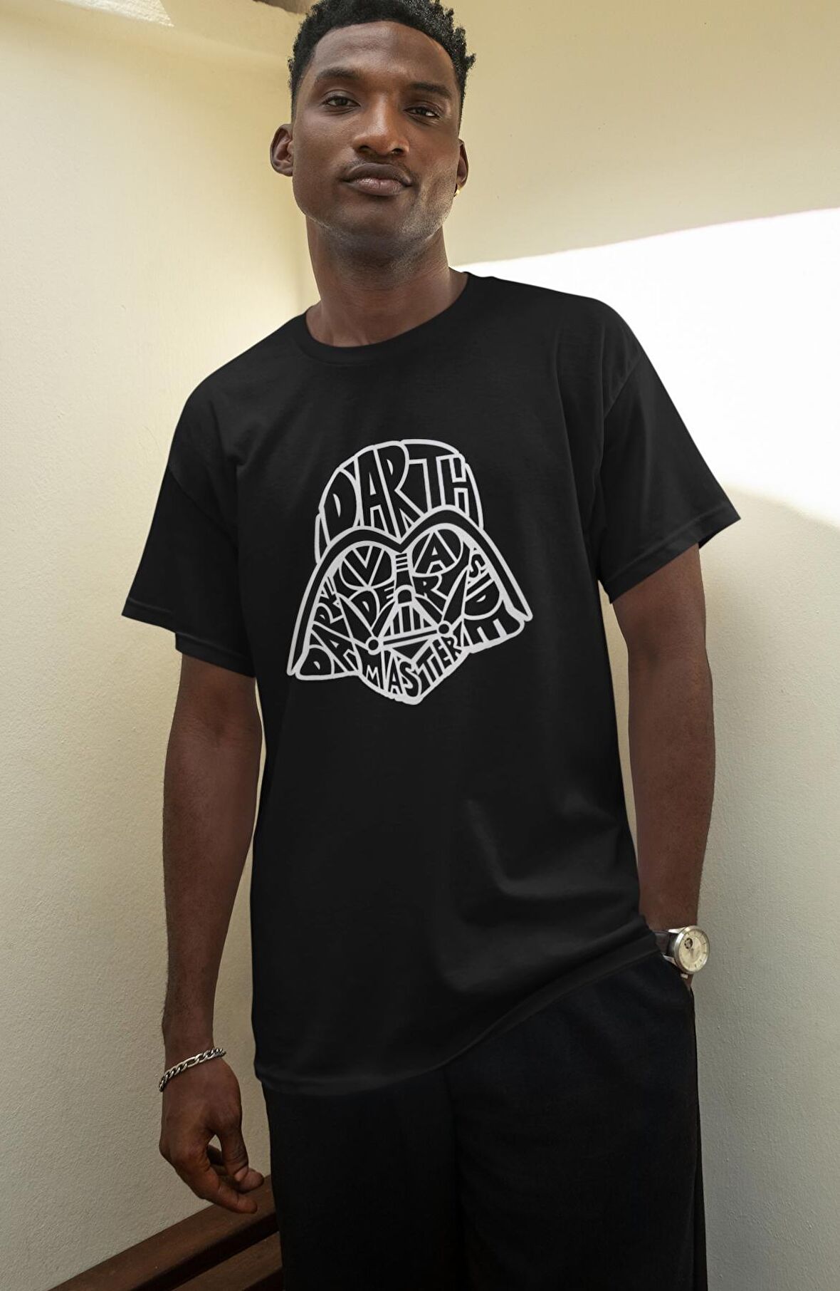 Kaligrafik Darth Vader Baskılı Tişört, Erkek-Kadın Kaligrafik Starwars Baskılı T-Shirt