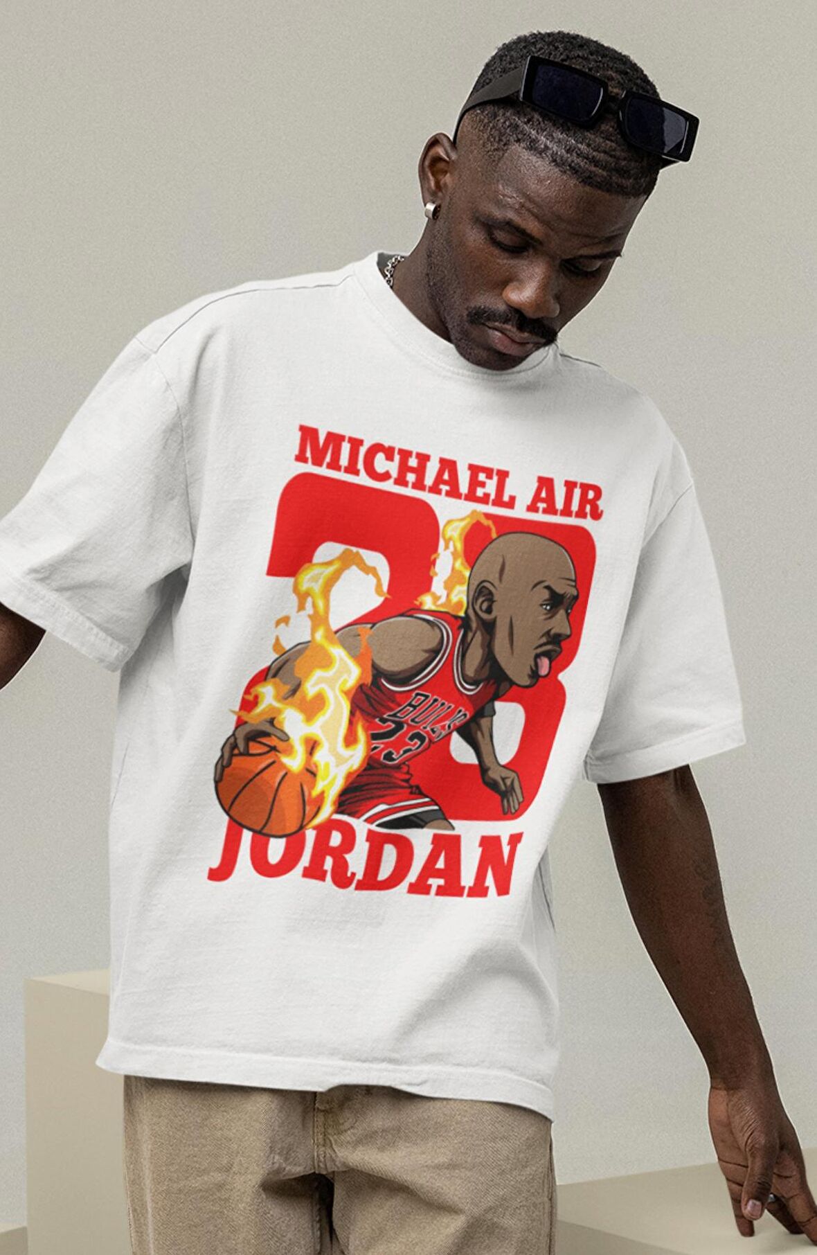 Unisex Michael Jordan Air 23 Baskılı T-shirt, Erkek-Kadın Basketbol Temalı Tişört