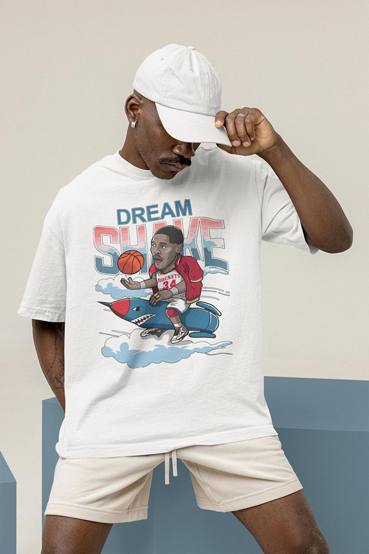Unisex Hakeem Olajuwon Baskılı T-shirt, Erkek-Kadın Basketbol Temalı Tişört