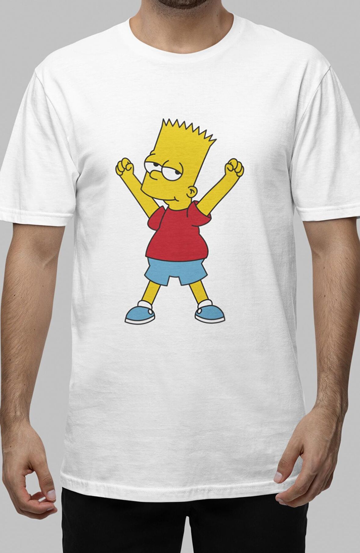 Yorgun Neşeli Bart Simpson Baskılı Tişört, Erkek-Kadın Simpsons Baskılı T-shirt